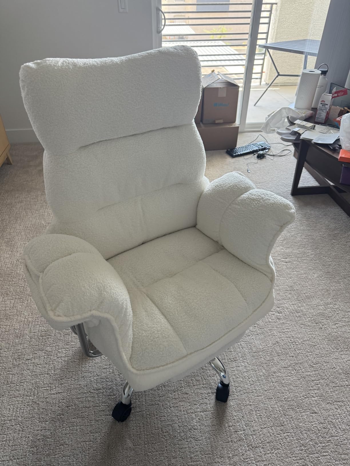 Dowinx Big and Tall Office Chair, Ergonomic Desk Chair with Thick Cushion, Wide Seat & Armrests Computer Gaming Chair, High Back Reclining Teddy Fleece Criss Cross Chair with Foot Rest, Gray customer photo 2