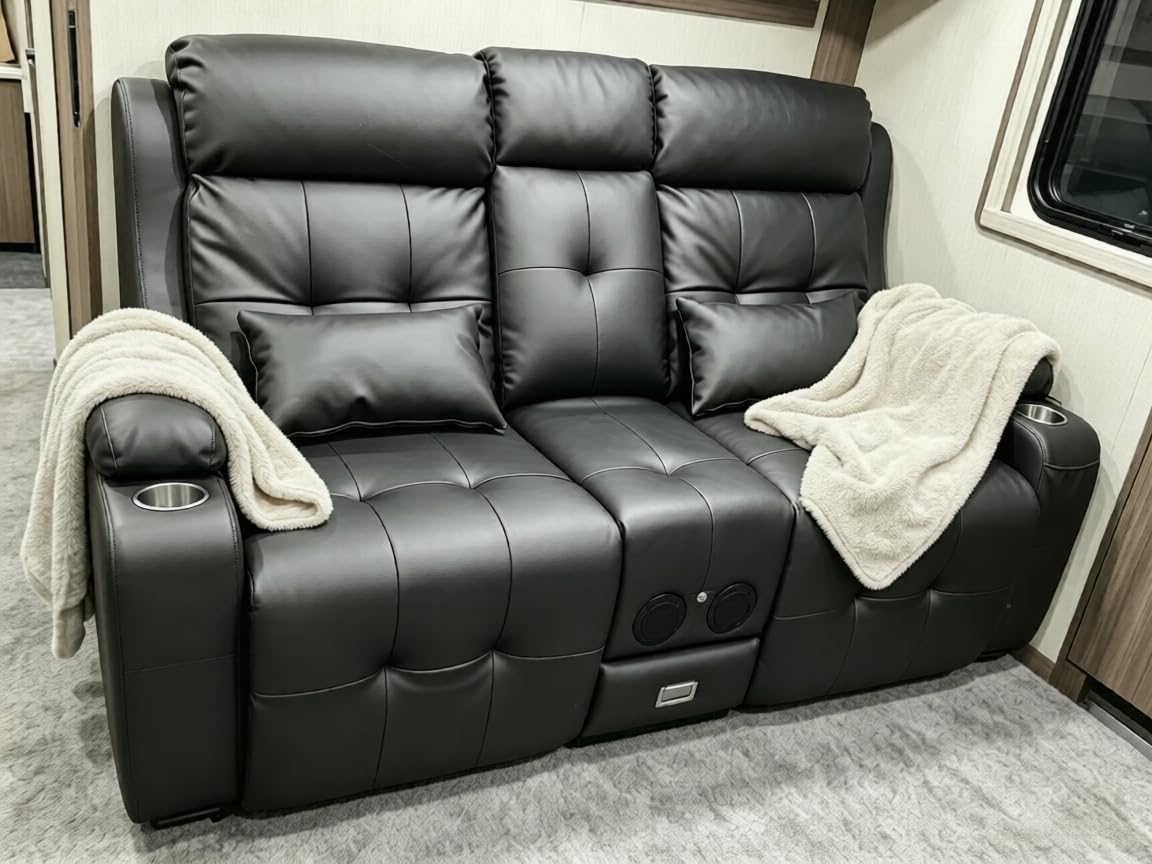 Power Reclining Loveseat Sofa with Console, Wall Hugger RV Recliner Couch, Home Theater Seating with Heating & Massage, Bluetooth Speaker, LED Light, USB & Type-C Ports, Storage Armrests customer photo 1