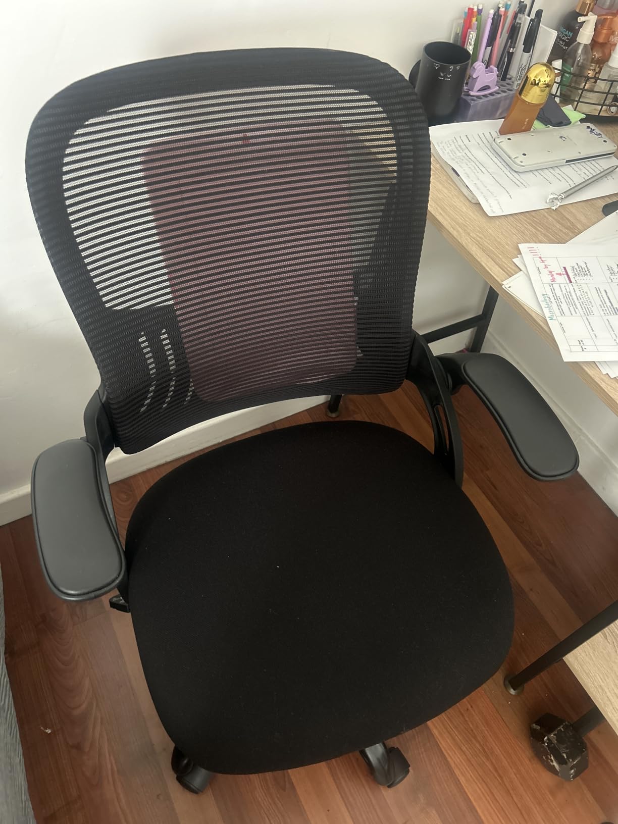 Sweetcrispy Home Office Managerial Executive Chair with Ergonomic Design, Mid-Back Mesh 360 Swivel, Comfortable Lumbar Support, Comfy Arms for Bedroom,Study,Student, Black customer photo 2