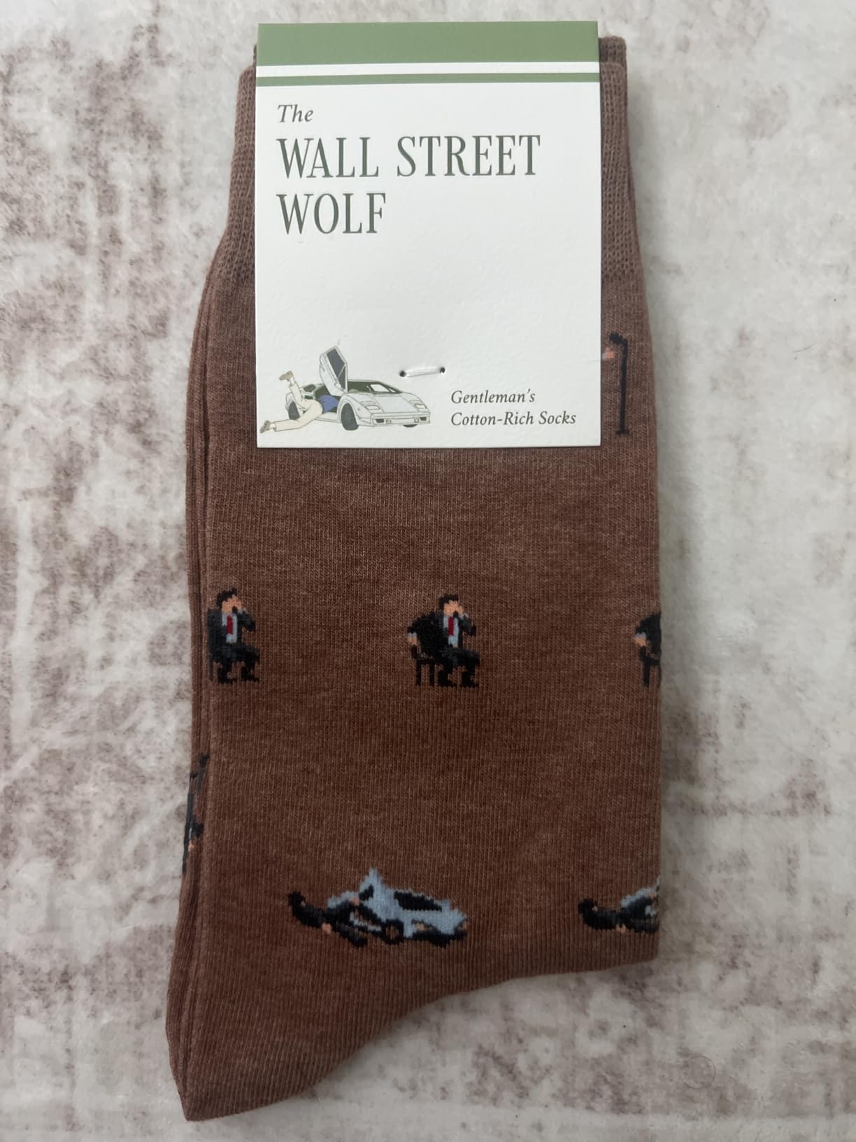 The Wall-Street Wolf Socks - Finance Bro Men's Socks - Banker Gift for Men | 1 x Pair, Size 8-13, Mahogany, Premium Cotton Blend customer photo 1