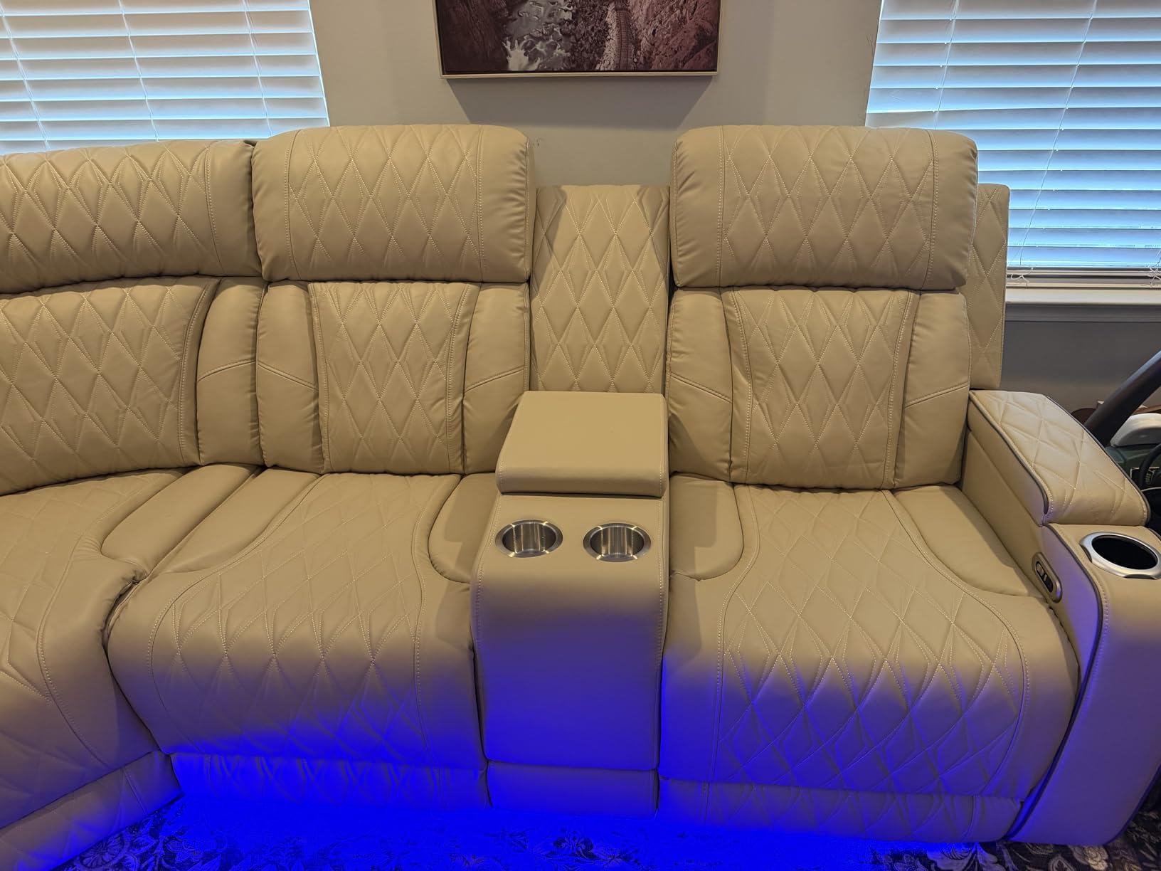 Power Reclining Sofa Set with LED Light, Living Room Furniture Sets, Leather Recliner Sectional Couch Set with USB Charging Port & Storage & Cup Holders for Apartment/Home Theater/Office customer photo 2