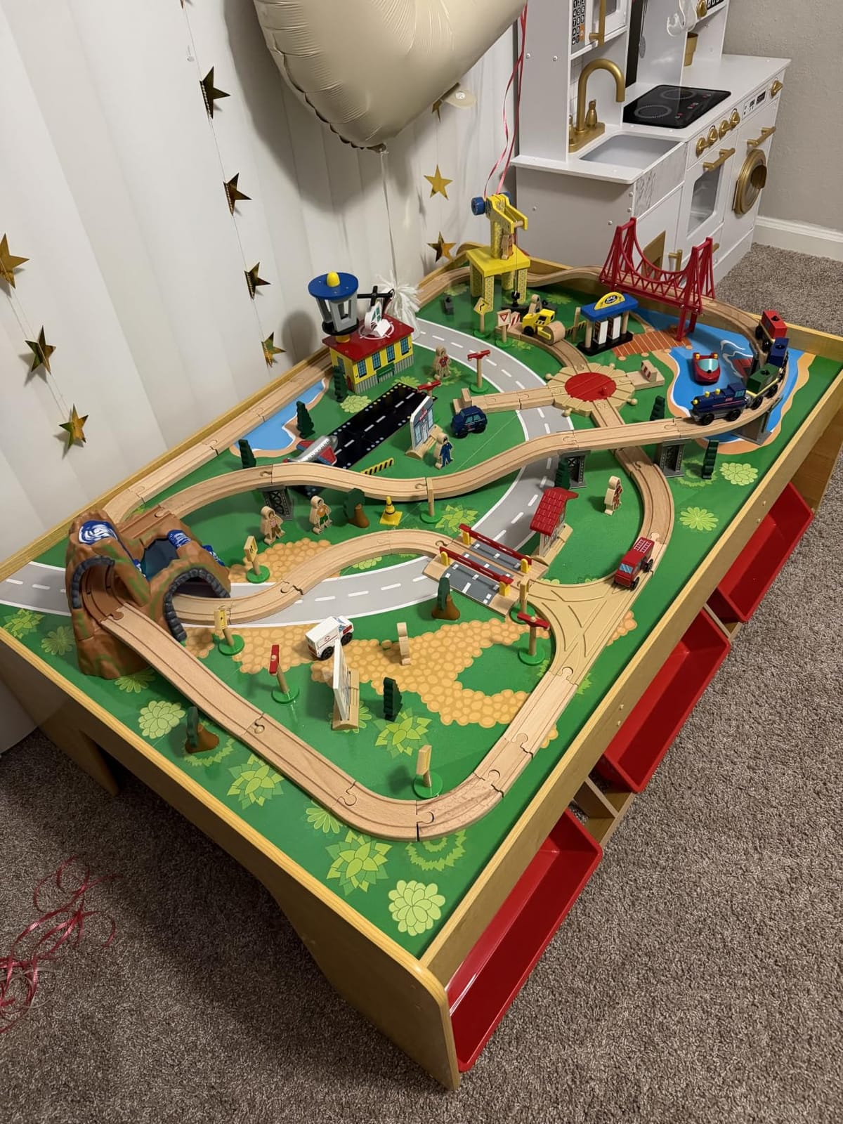 KidKraft Waterfall Mountain Wooden Train Set & Table; 120 Pieces, 3 Bins customer photo 2