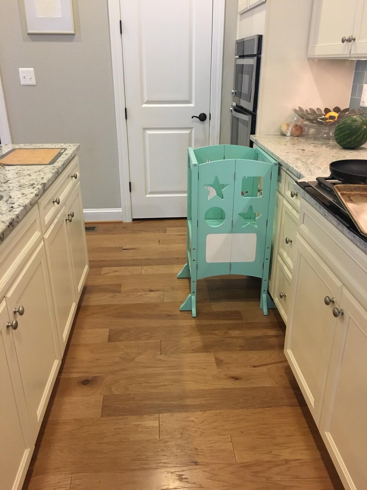 Guidecraft Classic Kitchen Helper - Natural: Adjustable Height, Folding Step Stool For Little Kids, Toddler Safety Cooking Tower with Write-on Wipe-off Message Boards. Kids Learning Furniture customer photo 1