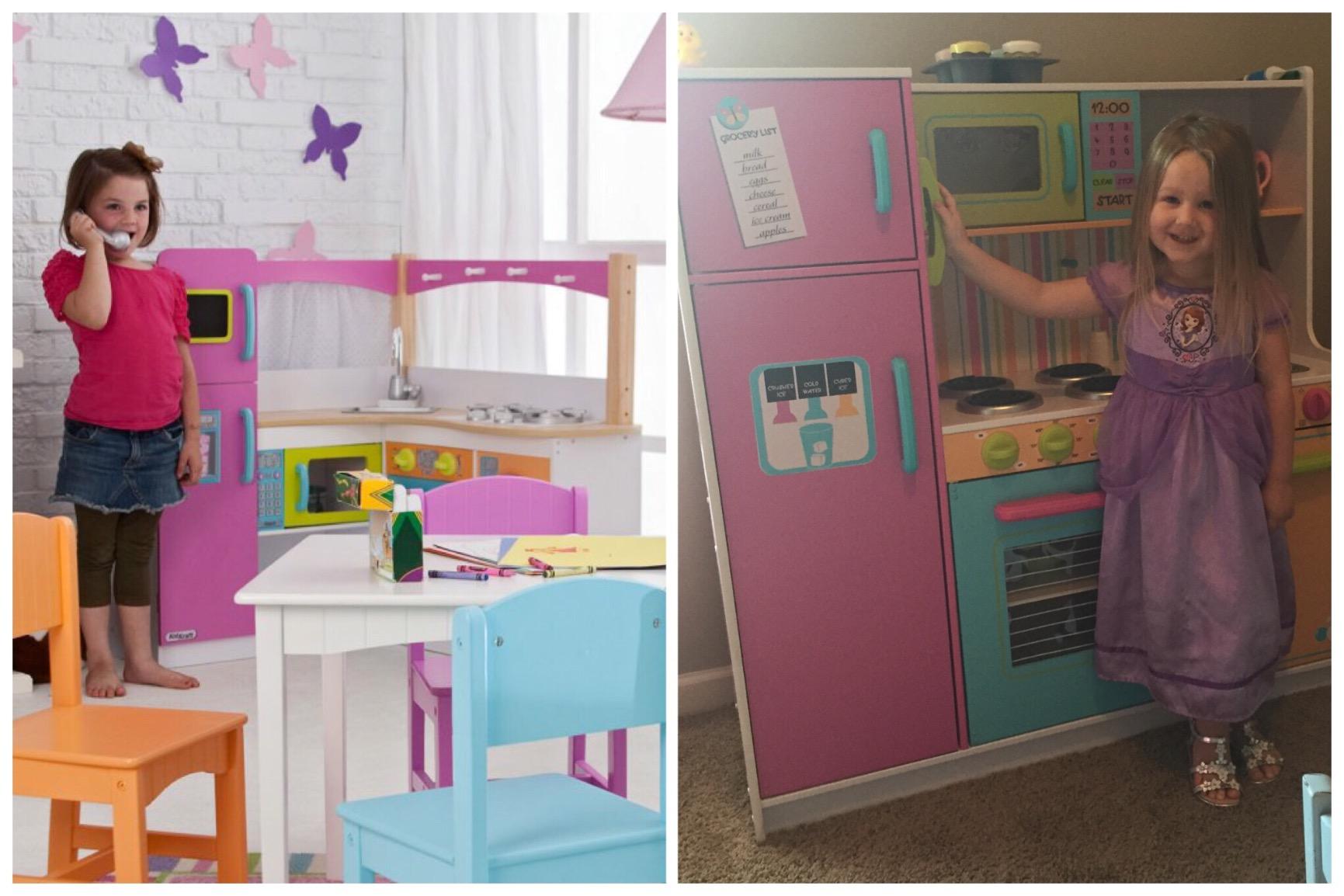 KidKraft Grand Gourmet Corner Wooden Play Kitchen with Washer, Chalkboard, Curtains and 4 Accessories, Gift for Ages 3+ customer photo 1
