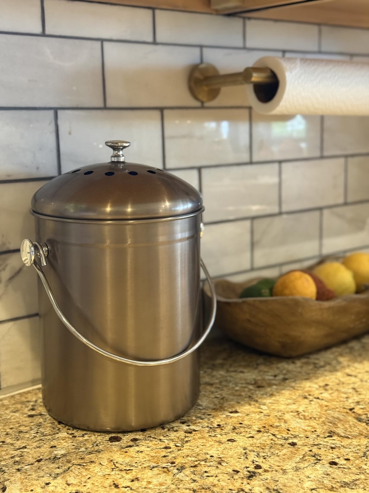 Epica Kitchen Compost Bin for Kicthen Countertops, 1.3 Galllon - Silver | Stainless Steel, Rust- Resistant, Airtight Leak-Resistant Lid, Replaceable Activated Charcoal Filter for Odorless Composting customer photo 2