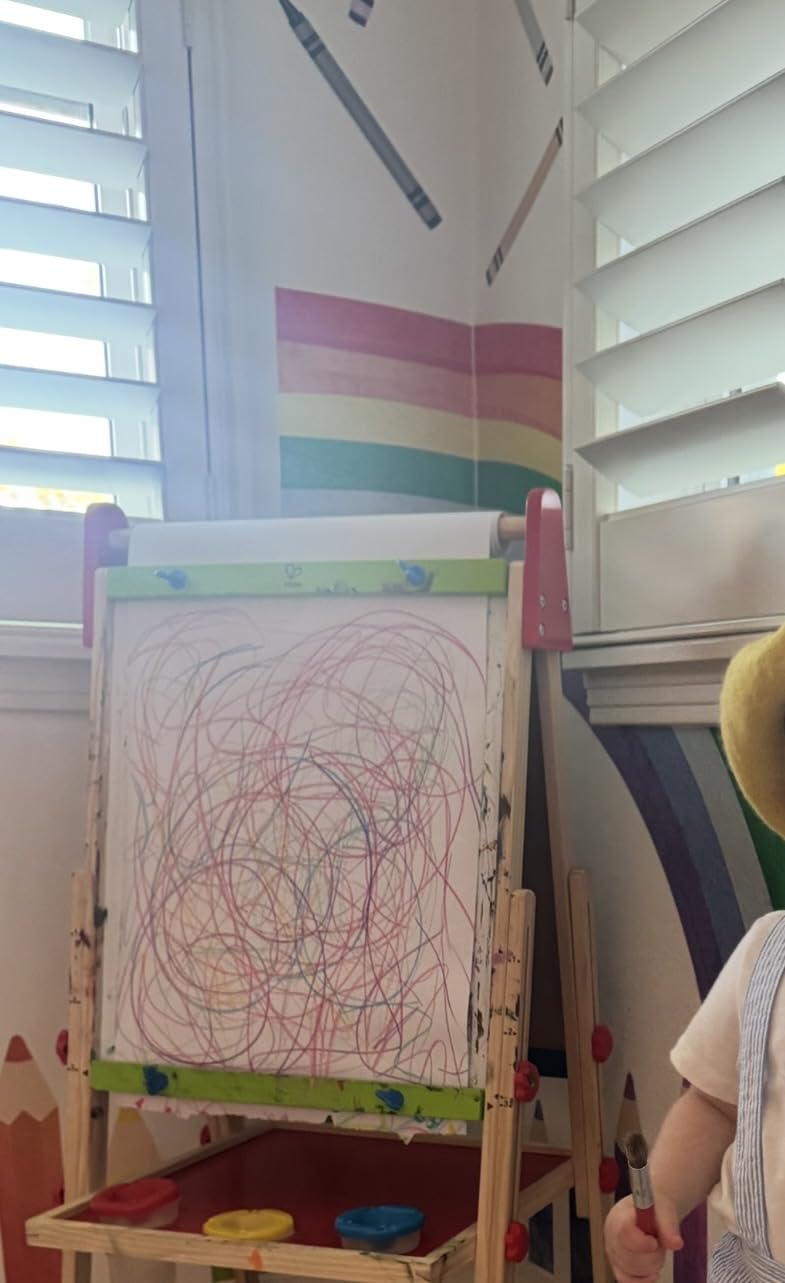 Hape E1010 Magnetic All in 1 Kids Height Adjustable Drawing Dry-Erase Chalkboard Wooden Artist Easel with 3 Paint Pots and Refillable Paper Roll customer photo 2