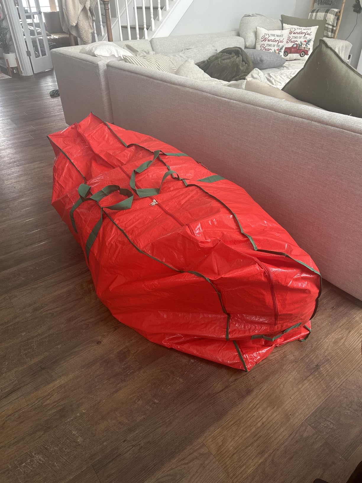 Christmas Tree Storage Bag - Stores 7.5 Foot Artificial Xmas Holiday Tree, Durable Waterproof Material, Zippered Bag, Carry Handles. Protects Against Dust, Insects and Moisture (Red) customer photo 1