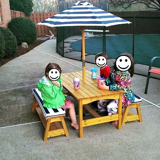 KidKraft Outdoor Wooden Table & Bench Set with Cushions and Umbrella customer photo 1