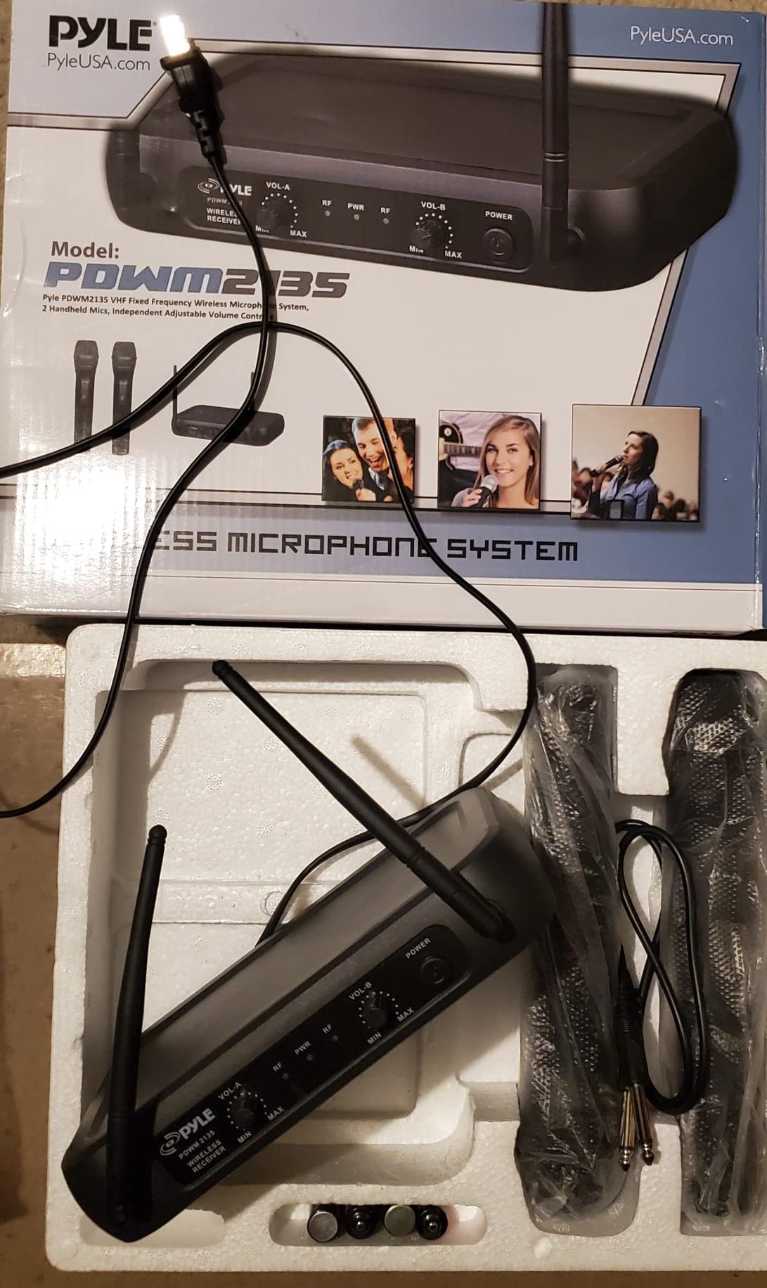 Pyle Channel Microphone System-VHF Fixed Dual Frequency Wireless Set with 2 Handheld Dynamic Transmitter Mics, Receiver Base-for PA, Karaoke, Dj Party (PDWM2135) , Black customer photo 2