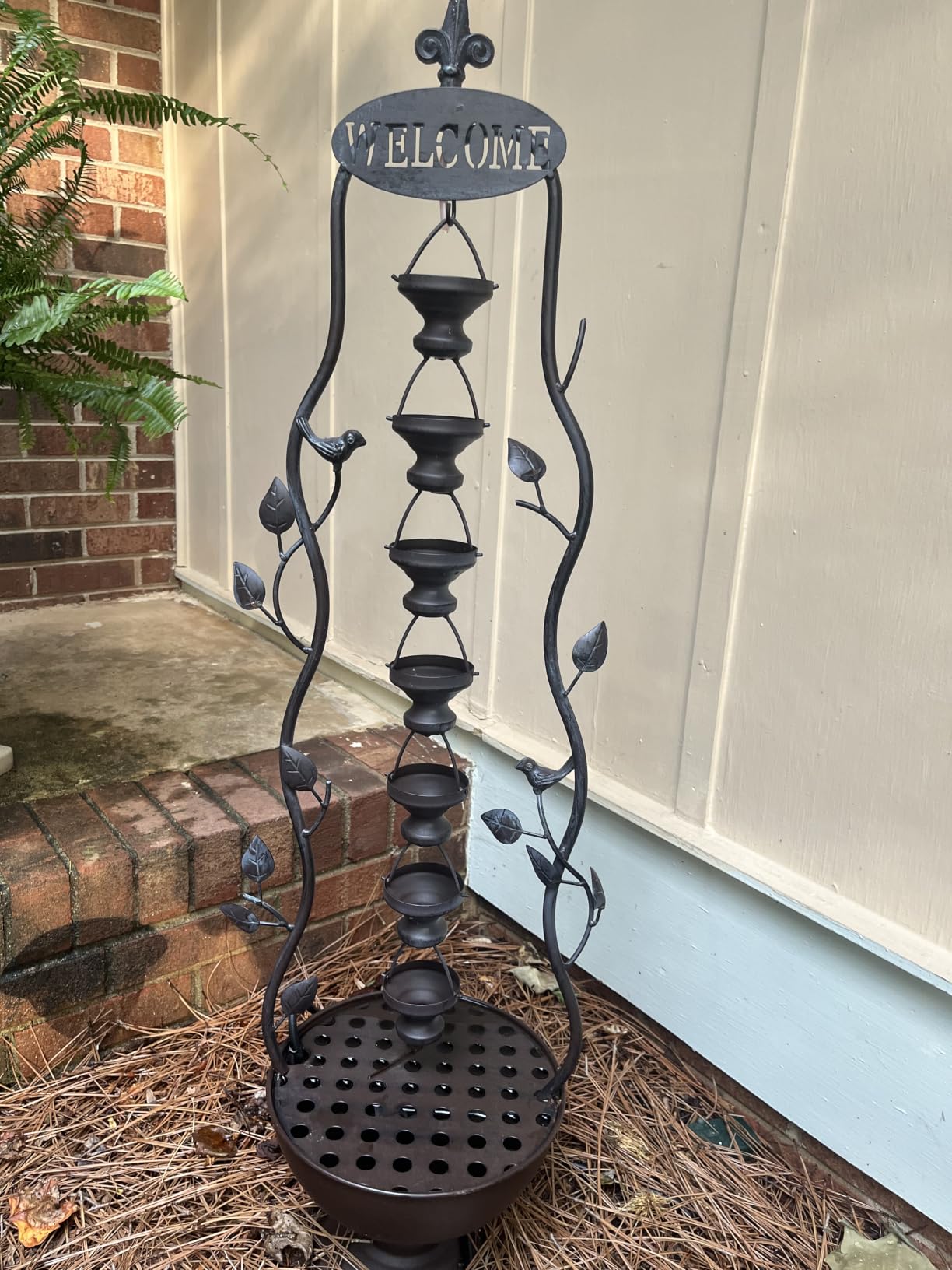 Alpine Corporation MAZ254 Outdoor Floor Tiered Vintage Water Fountain w/ 6 Hanging Cups, Soothing Tier Waterfall, 38