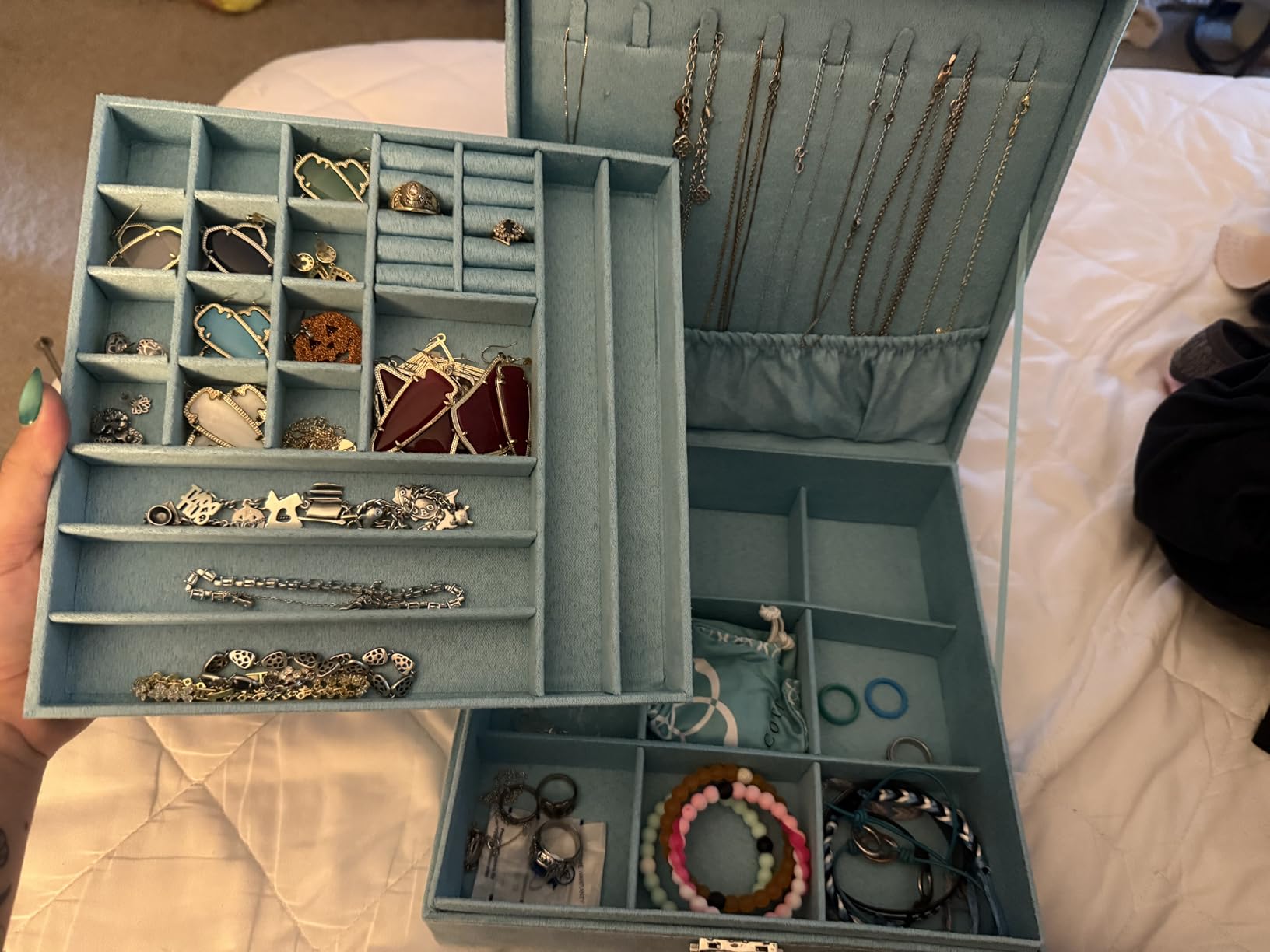 Two-Layer lint Jewelry Box Organizer Display Storage case with Lock (Blue) customer photo 1