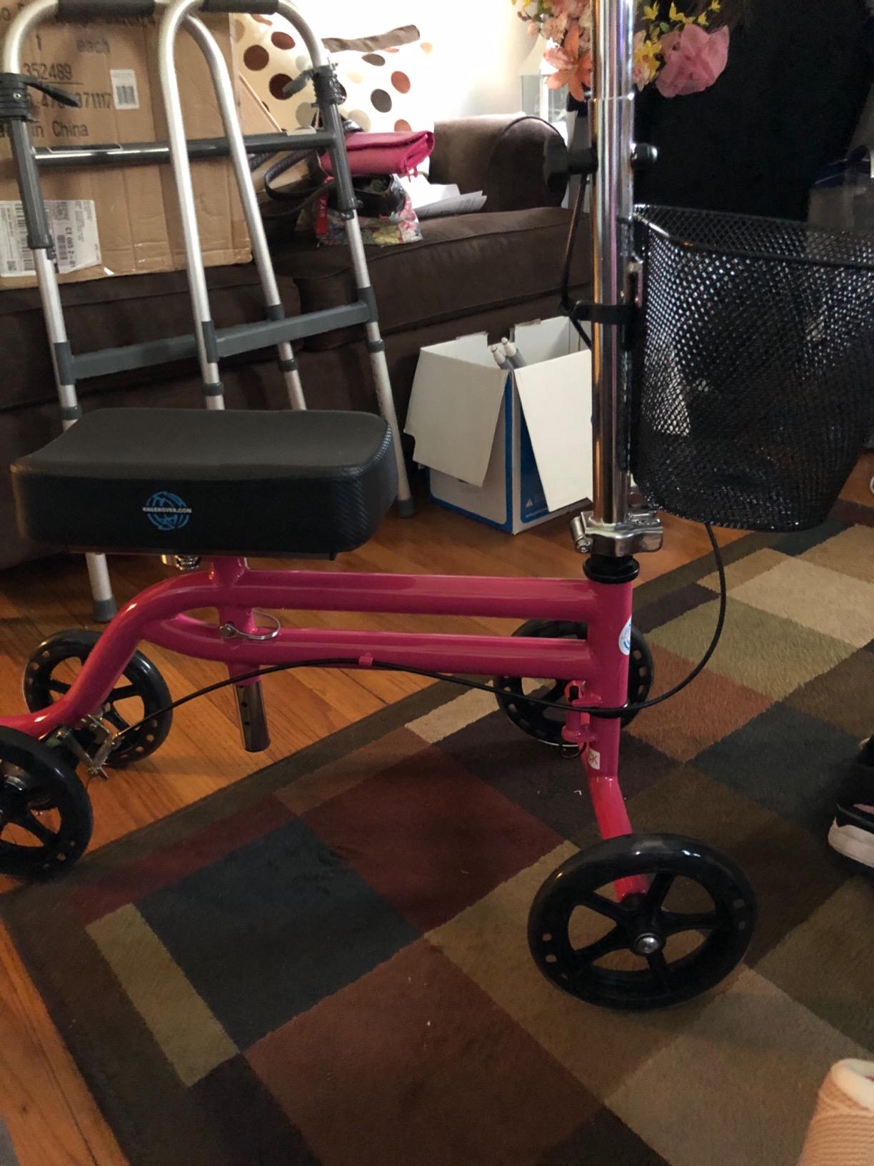 KneeRover Steerable Knee Scooter – Foldable Mobility Aid & Knee Walker with Basket for Adults, Adjustable Handlebar and Comfortable Knee Pad (Hot Pink) customer photo 1
