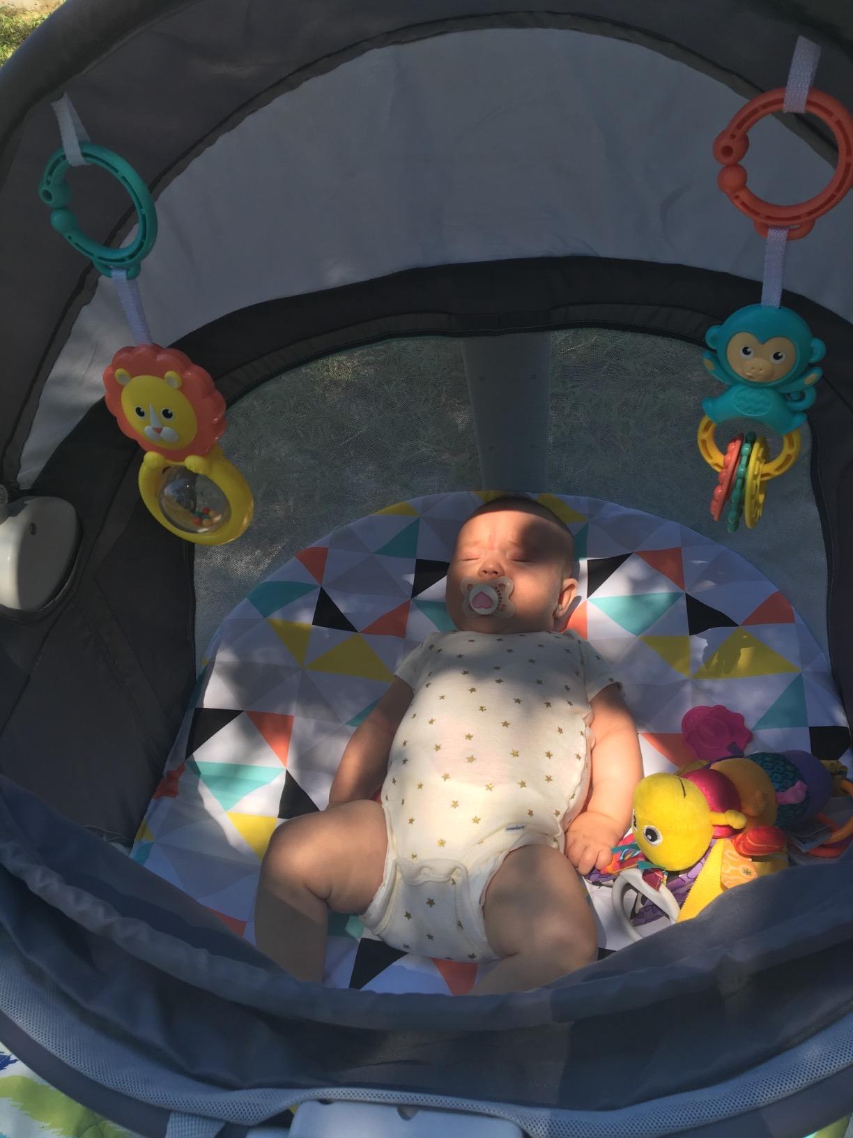 Fisher-Price Portable Bassinet On-The-Go Baby Dome, Travel Play Space with Developmental Newborn Toys & Canopy, Windmill customer photo 2