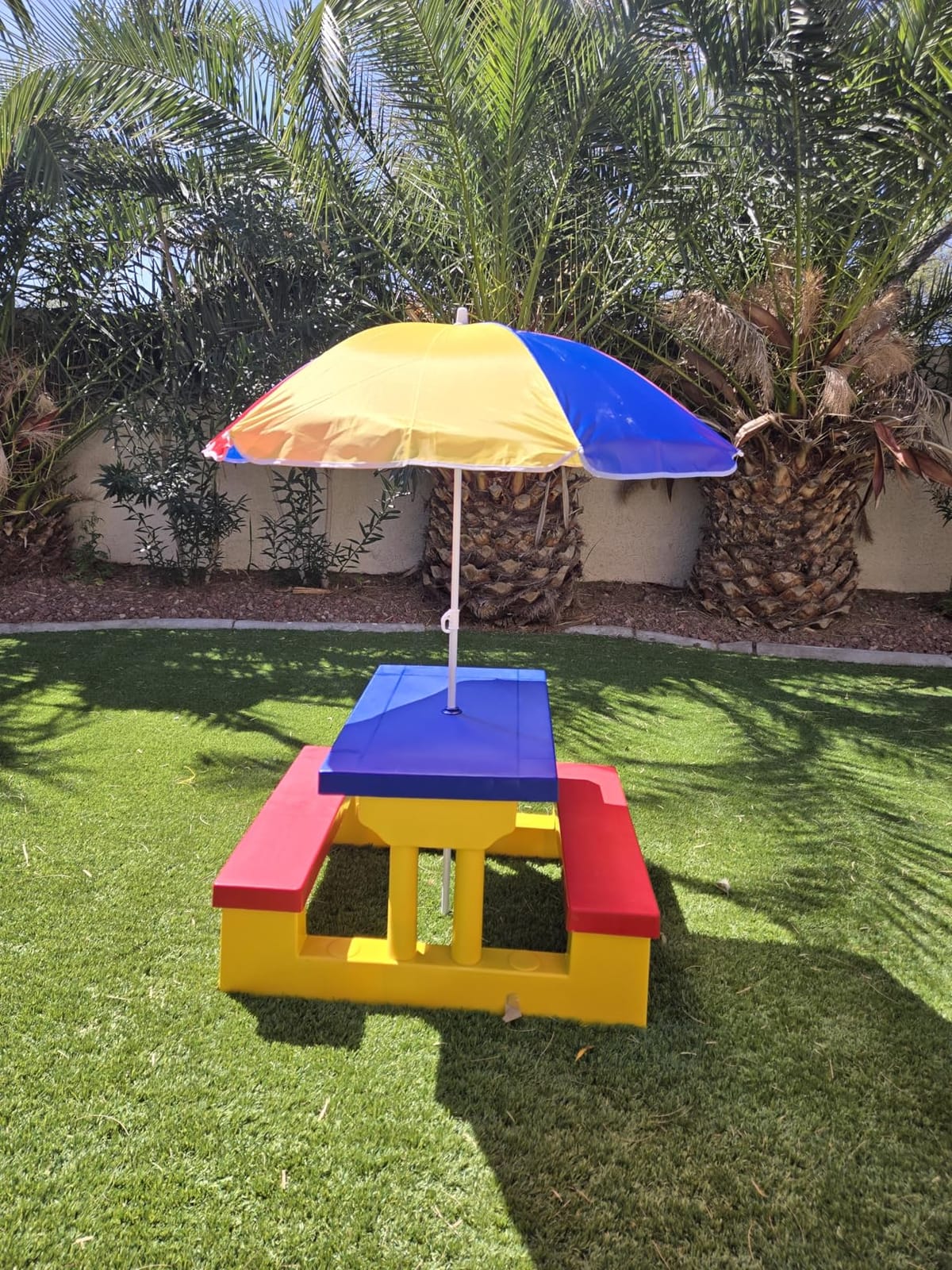 Costzon Kids Picnic Table, Indoor & Outdoor Plastic Table and Bench with Removable Umbrella, Portable Toddler Picnic Table and Chair Set for Garden, Backyard, Patio customer photo 2