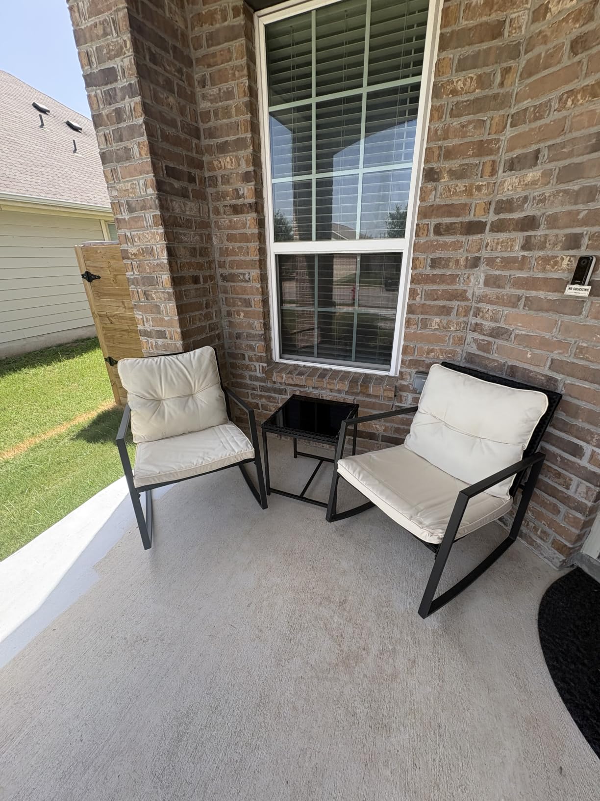 SUNCROWN 3 Piece Outdoor Rocking Bistro Set Black Wicker Furniture Porch Chairs Conversation Sets with Glass Coffee Table, Beige customer photo 1