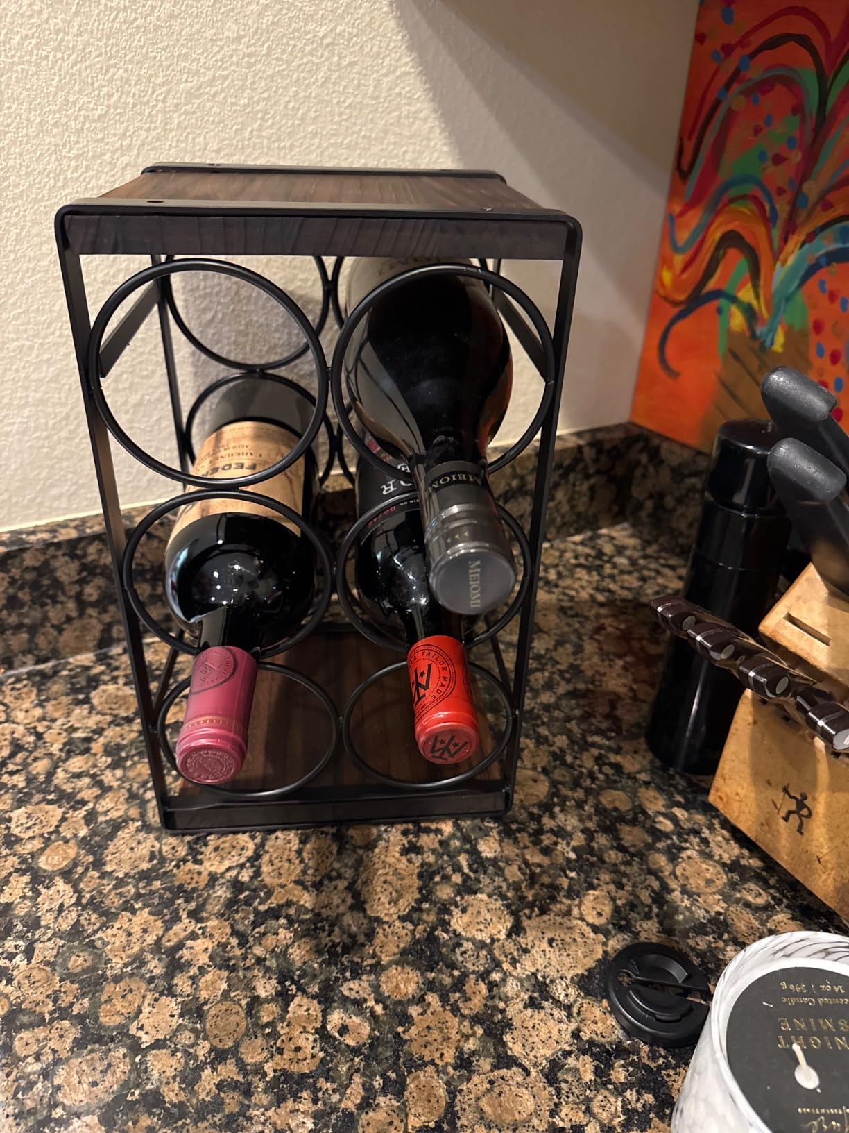 Rustic Wood Countertop Wine Rack 6 Bottles No Need Assembly Brown customer photo 1