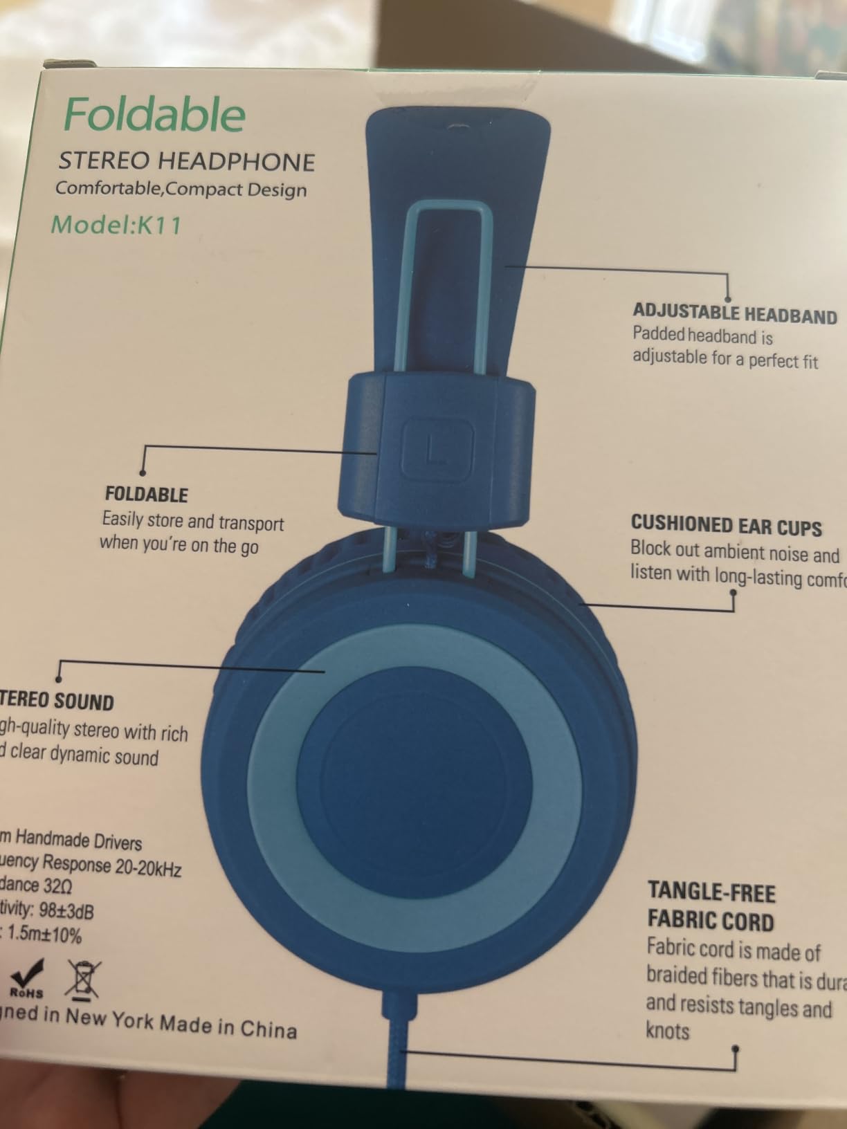 noot products K11 Kids Headphones with Wired Cord 3.5mm Jack Navy/Teal customer photo 2