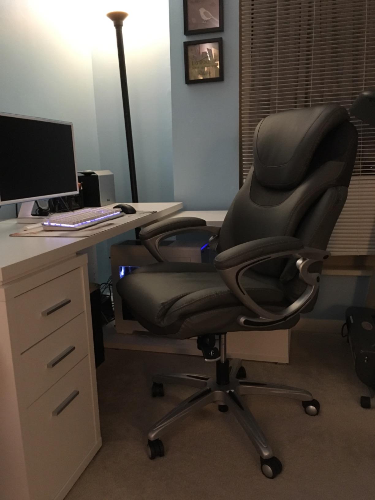 Serta Bryce Executive Office Chair, Ergonomic Computer Desk Chairs with Patented AIR Lumbar Support, Comfy Body Pillows, Height Adjustable, Swivel Base with Wheels, Bonded Leather, Black customer photo 1
