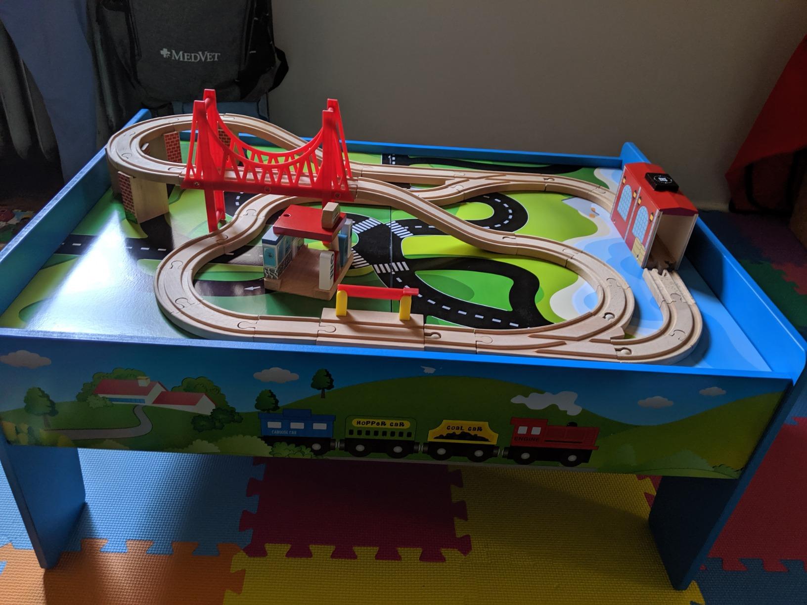 Hey Play Wooden Train Table Set, Blue, 75-Piece-Set customer photo 2
