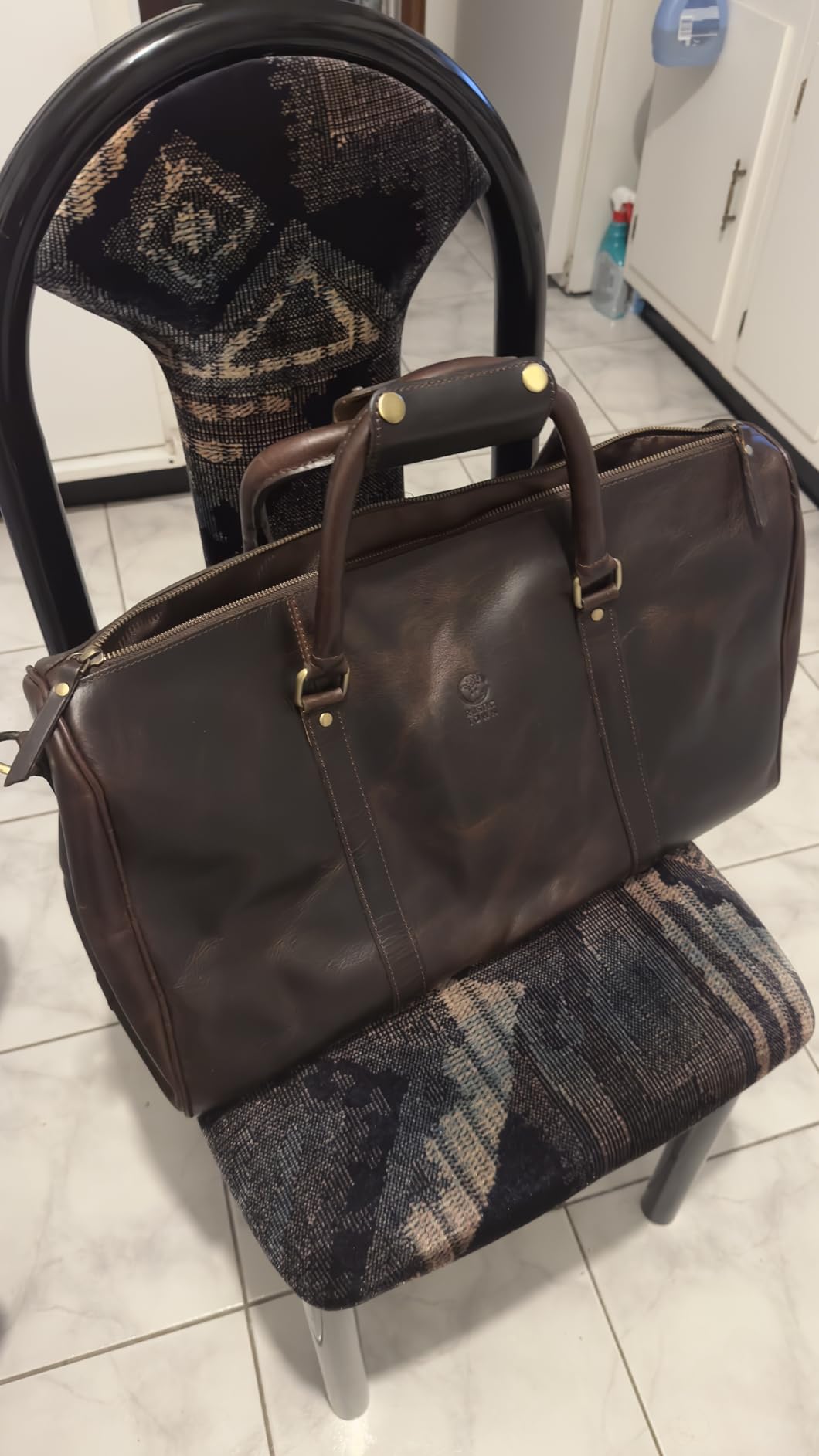 Men's Leather Travel Bag - Weekender Sports Travel Shoulder Bags Aeroplane Hand Luggage Men Duffle Bag (Large), Mulberry, L, leather duffel bag customer photo 2