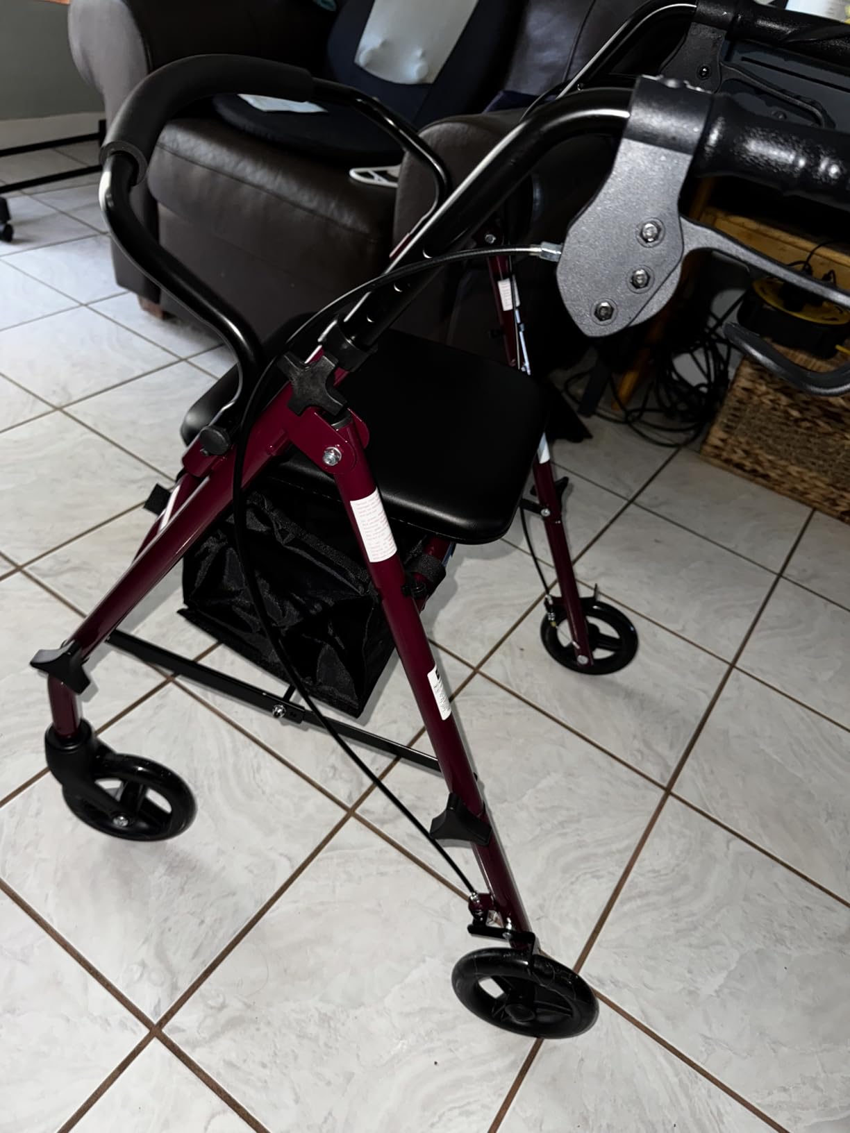 Medline Steel Rollator Walker with Seat, Burgundy, 350 lb. Weight Capacity, 6” Wheels, Foldable, Adjustable Handles, Rolling Walker for Seniors, Walker for Mobility Impaired customer photo 2
