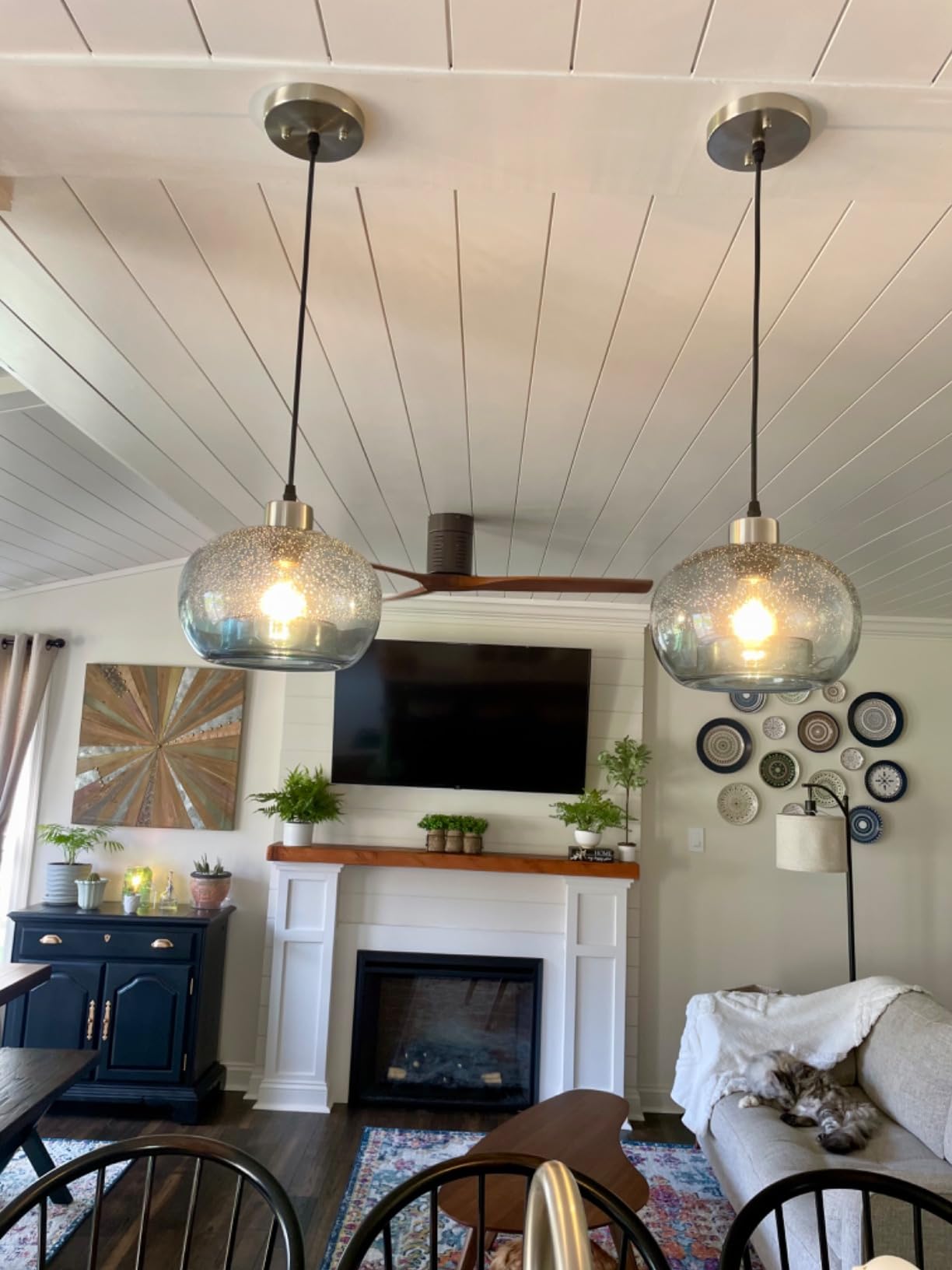 CASAMOTION Blue Pendant Light, Hand Blown Glass,Brushed Nickel, 8.7 Inch customer photo 2