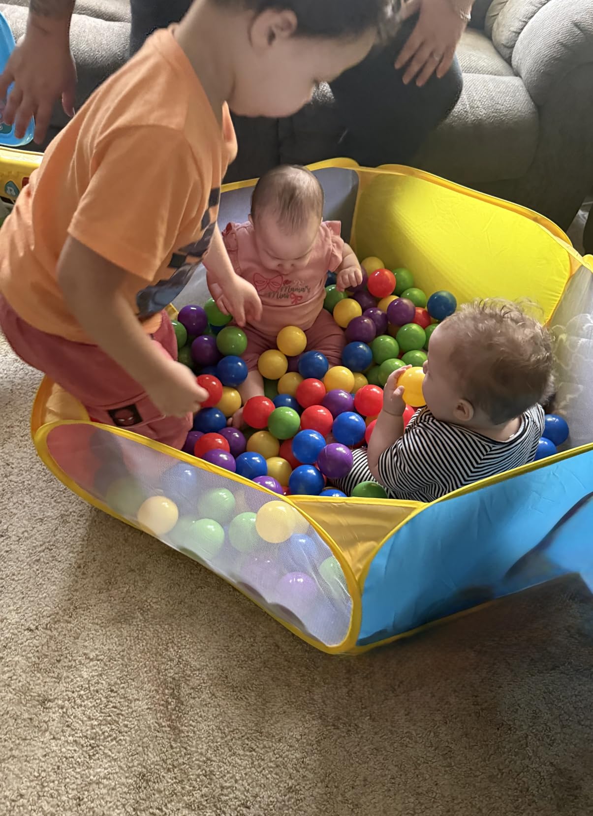 Eocolz Kids Ball Pit Large Pop Up Childrens Ball Pits Tent for Toddlers Playhouse Baby Crawl Playpen with Basketball Hoop and Zipper Storage Bag, 4 Ft/120CM, Balls Not Included (Blue Yellow Red) customer photo 2