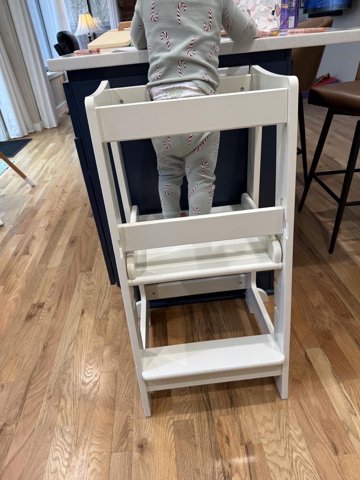 Toddler Tower 3-Level Adjustable Wooden Toddler Step Stool White | Toddler Standing Tower with 3 Height Levels, Fits under Counter, Comes with Child-safe Knife & Chopping Board, for 18M - 4Y customer photo 2