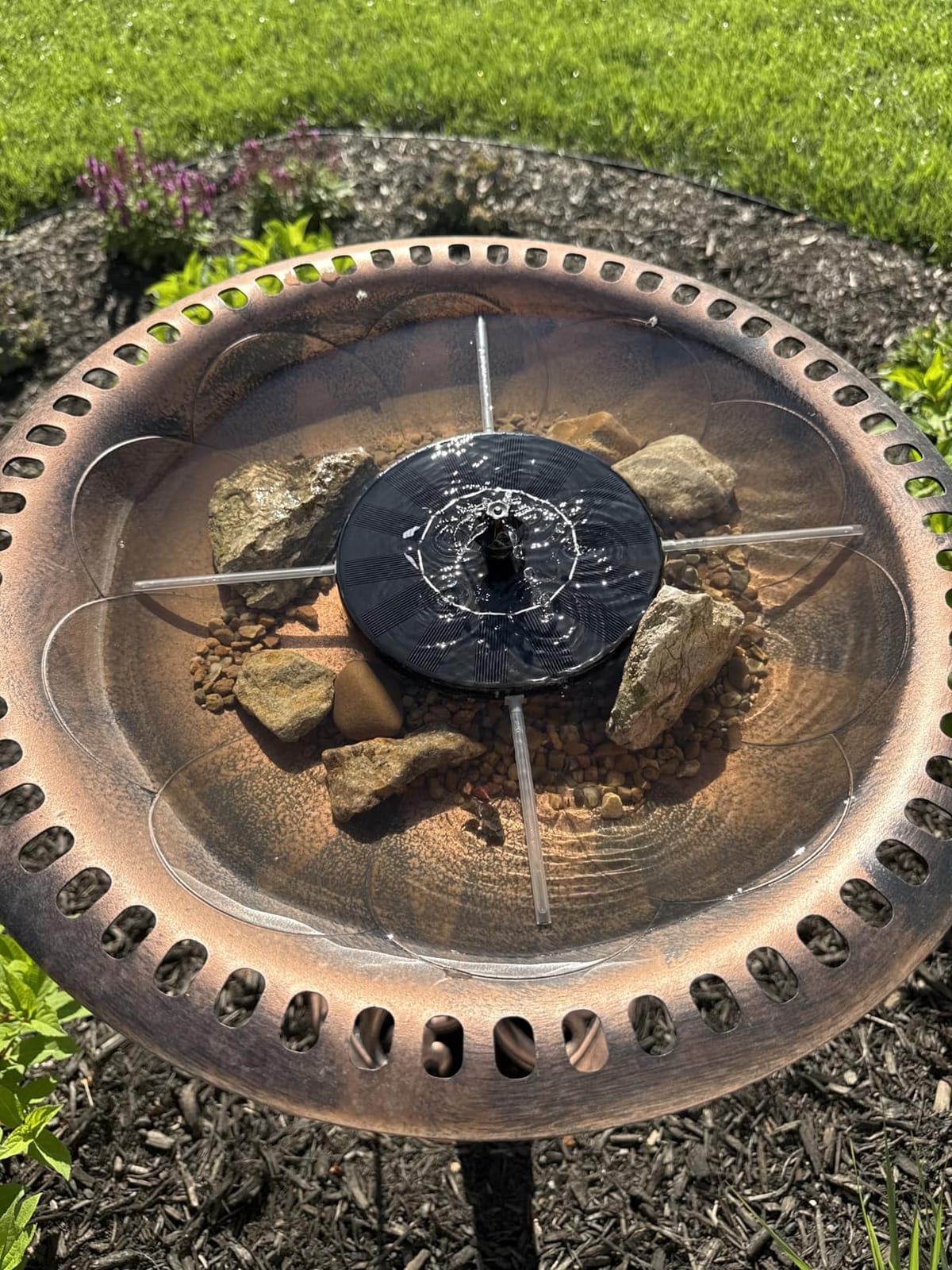 VIVOHOME Bird Bath with Solar Fountain for Outside, Pedestal, Green customer photo 2