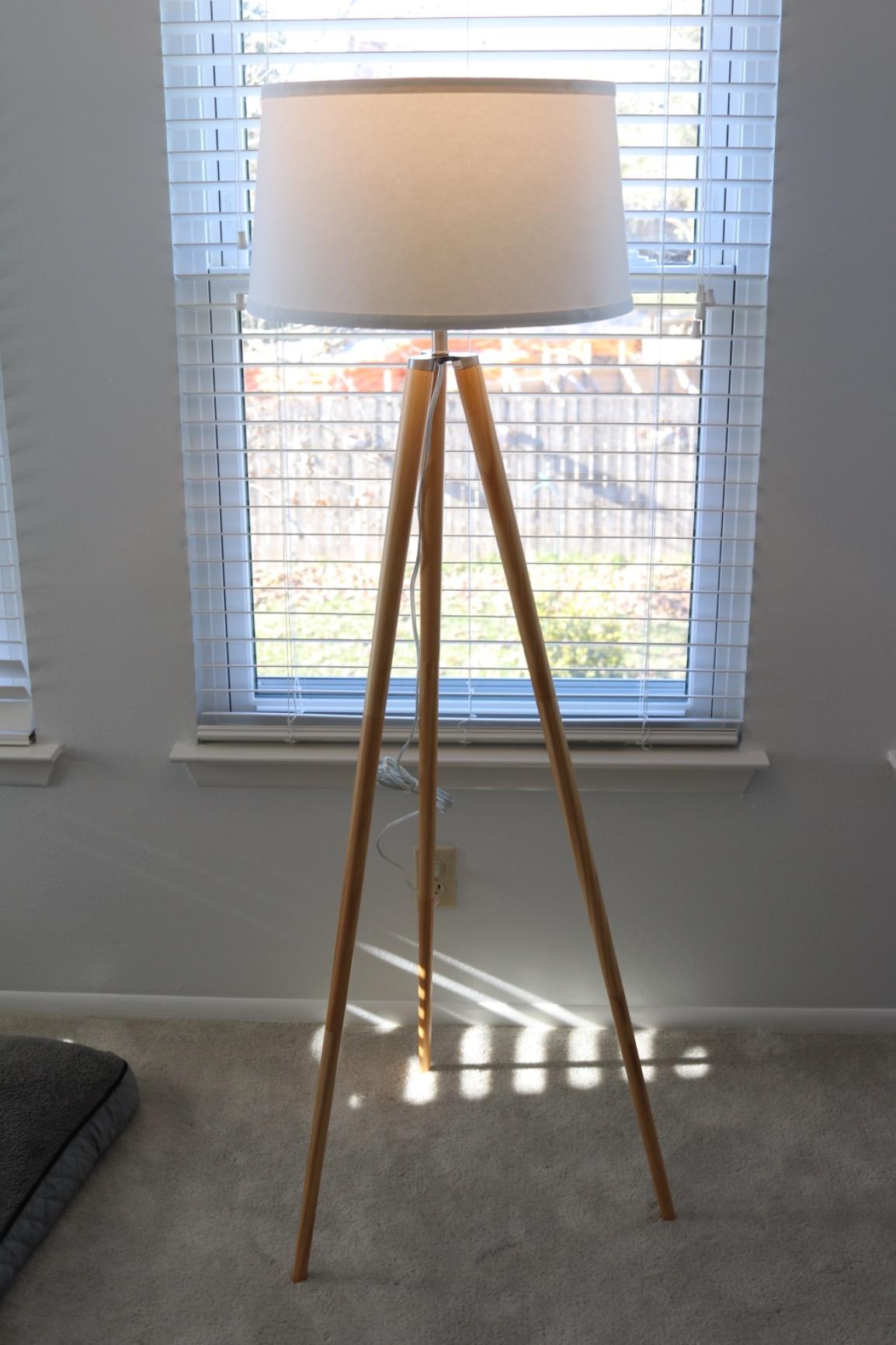 Brightech Emma LED Floor Lamp, Tall Lamp with Wood Legs, Mid-Century Modern Standing Lamp for Bedroom Reading, Tripod Lamp for Living Rooms & Offices, Great Living Room Decor - Walnut Brown customer photo 1