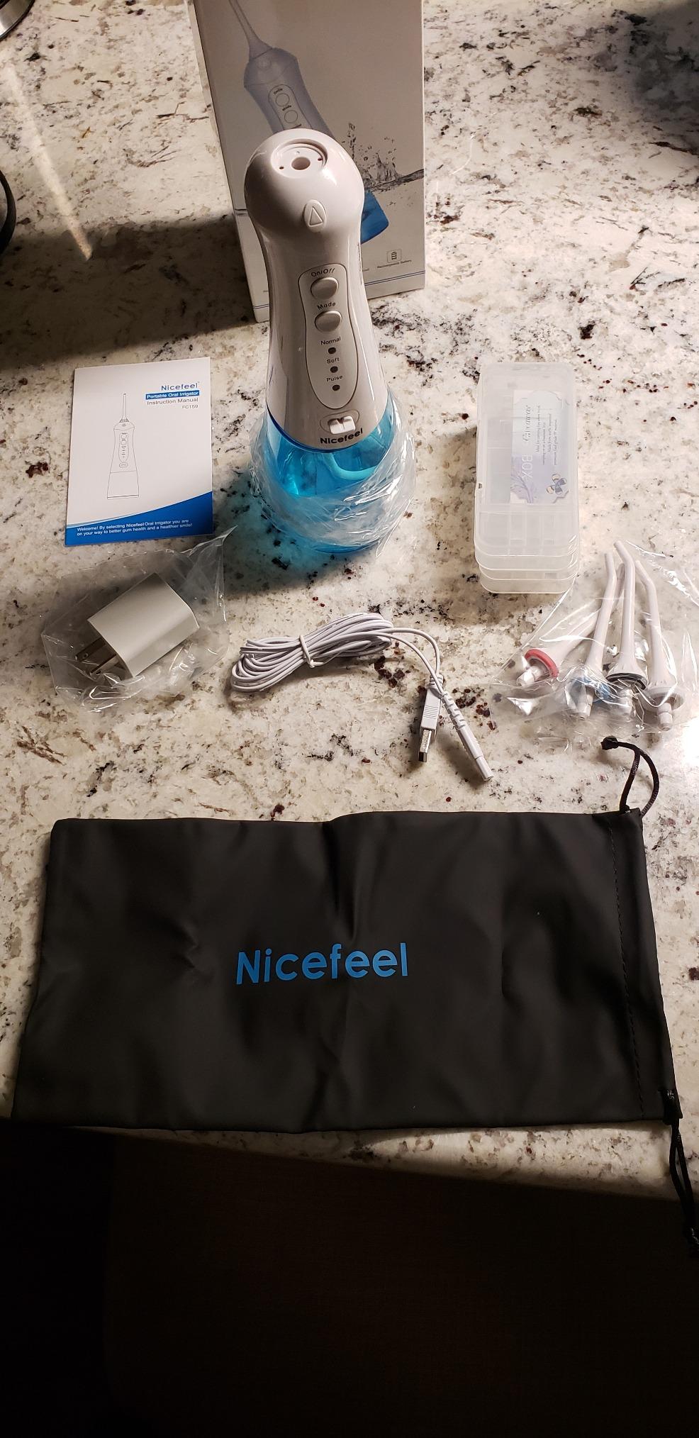 Nicefeel Water Flosser, 300ML Portable Water Dental Pick Cordless for Teeth, Braces, Sensitive Gum, Oral Irrigator for Travel & Home with 5 Jet Tips & 3 Modes, Rechargeable, IPX7 Waterproof customer photo 1