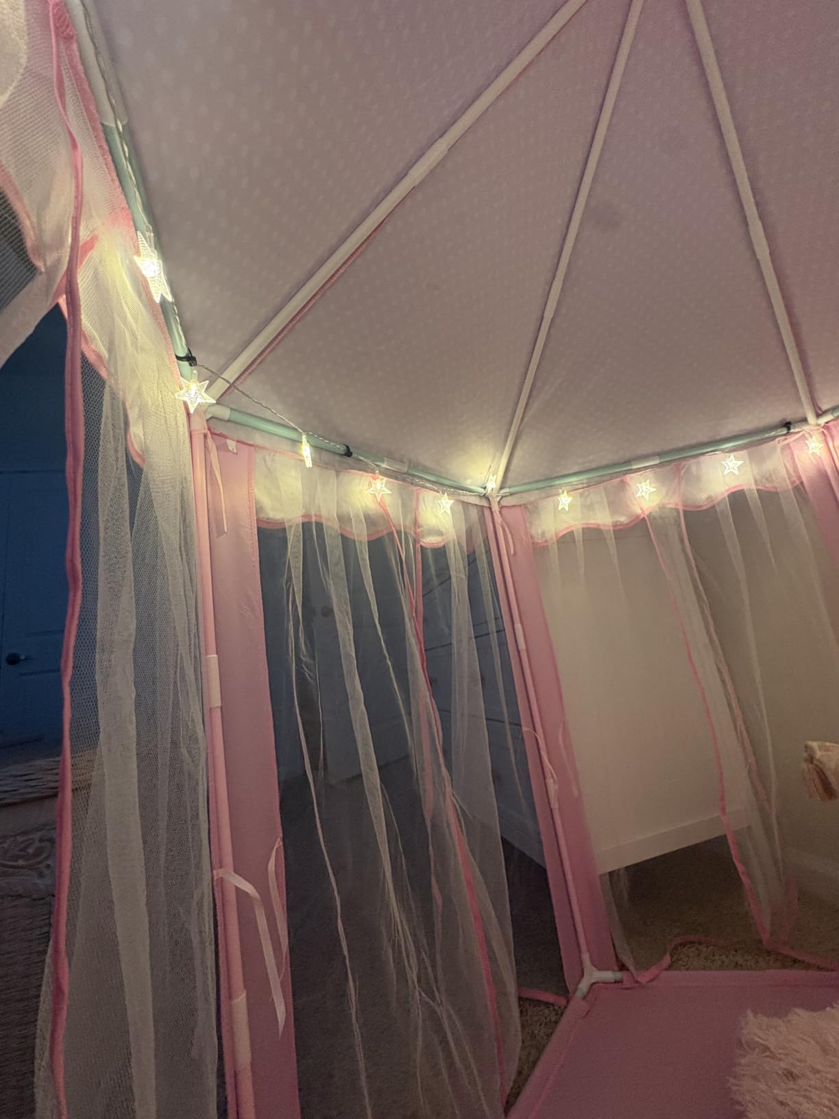 Sumbababy Princess Castle Tent for Girls Fairy Play Tents for Kids Hexagon Playhouse with Fairy Star Lights Toys for Children or Toddlers Indoor or Outdoor Games (Pink) customer photo 2