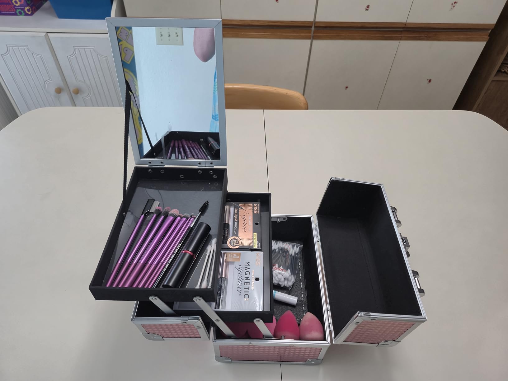 Joligrace Makeup Case Organizer Makeup Box Cosmetic Train Case with Mirror customer photo 2