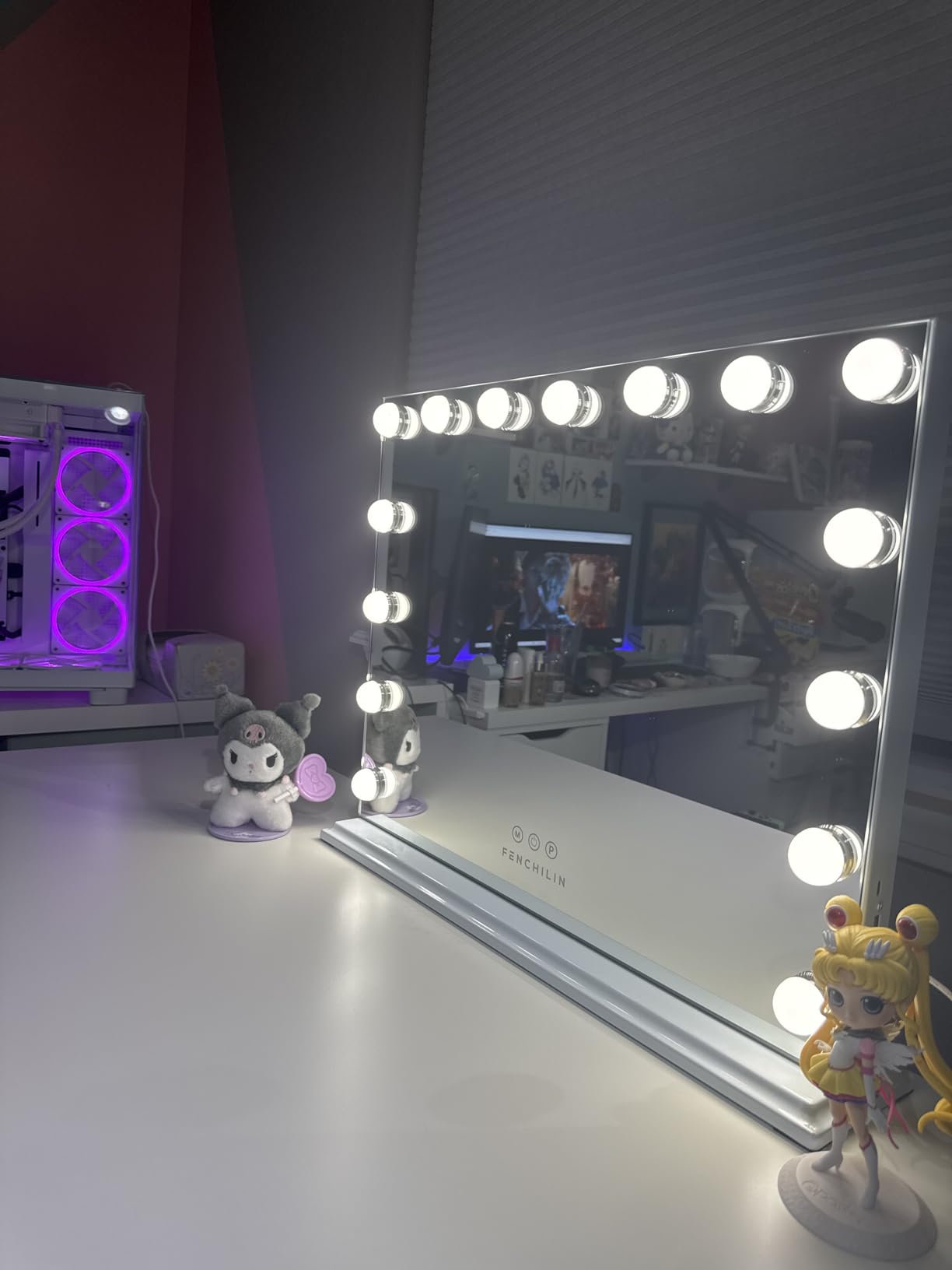 FENCHILIN Vanity Mirror with Lights, Hollywood Lighted Makeup Mirror with 15 Dimmable LED Bulbs for Dressing Room & Bedroom, Slim Metal Frame Design, Tabletop White customer photo 2