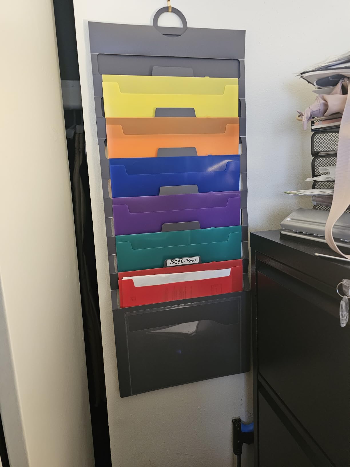 Samsill Cascading Wall File Organizer, Classrom Organization and Storage, 6 Removable Poly Hanging File Folders, Command Center Wall Organizer, Gray with Assorted Color Folders customer photo 2