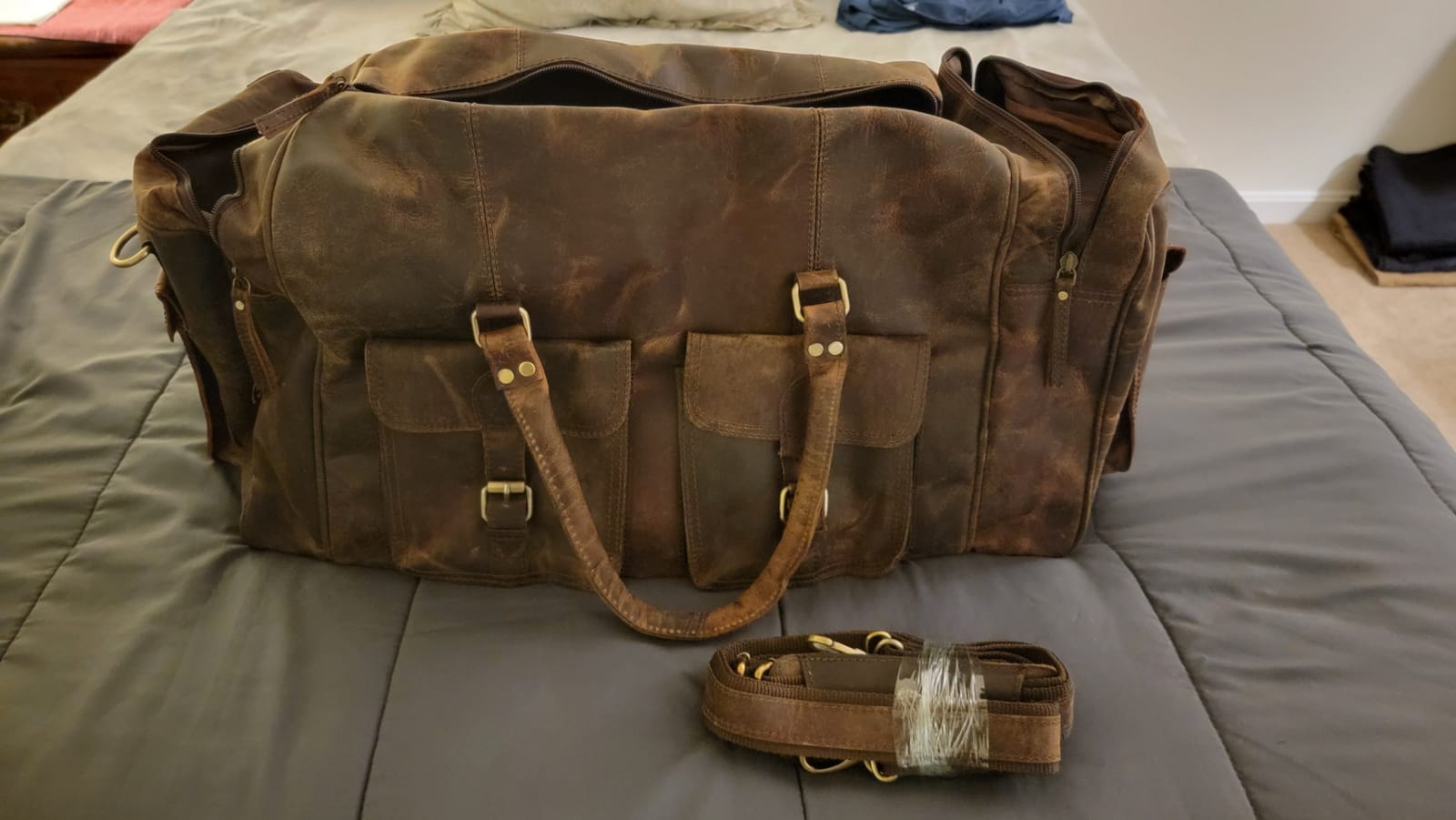 Large duffel bags for men holdall leather travel bag overnight gym sports weekend bag customer photo 1