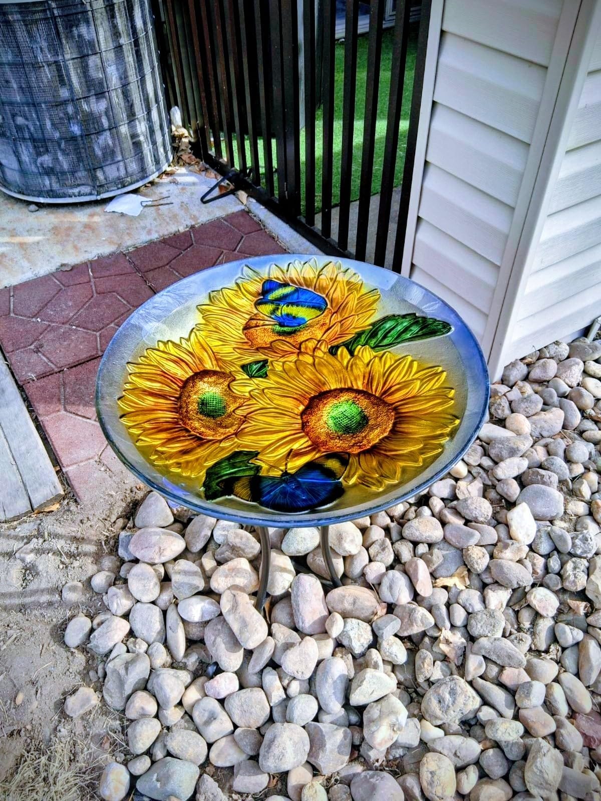 MUMTOP Outdoor Glass Bird Bath with Metal Stand for Lawn Yard Garden Decor customer photo 2