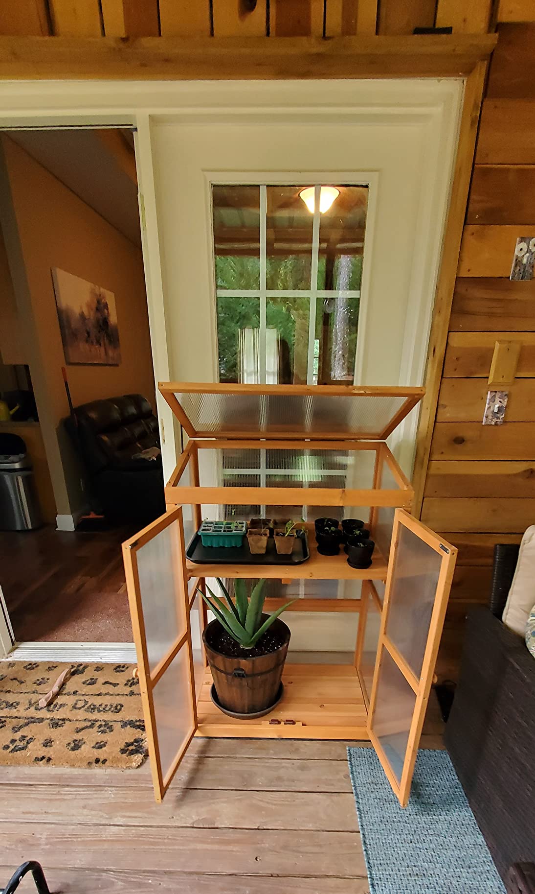 MCombo Cold Frame Greenhouse, Wooden Cabinet with Shelves, 0760 (Orange) customer photo 1