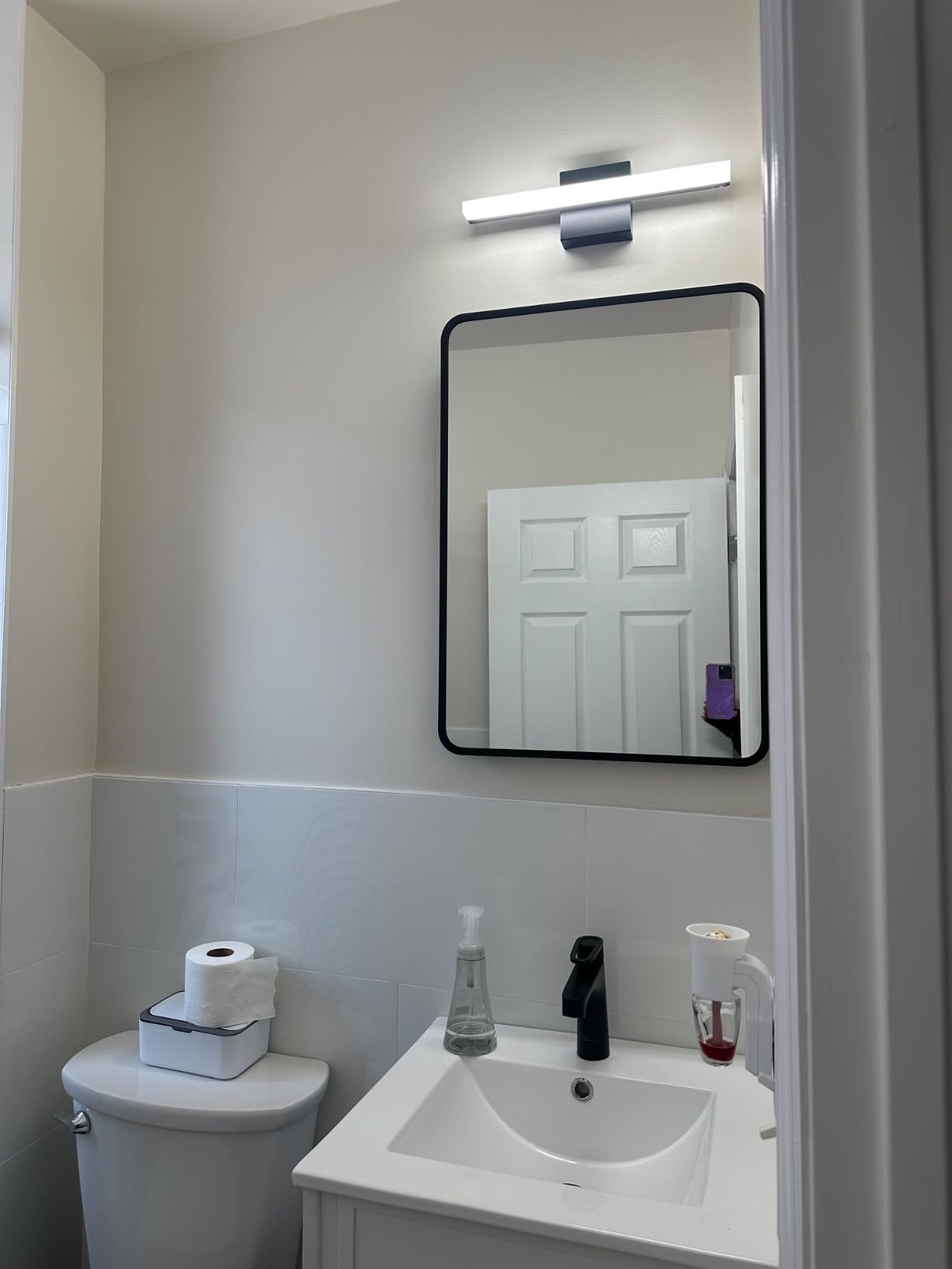 Combuh Black Bathroom Light Fixtures Over Mirror Lighting Gentle, 9W 16 Inch Modern LED Small Vanity Lamp Bar IP44 Slim Linear Bath Wall Sconces for Restroom Indoor Cool White 6000K customer photo 2