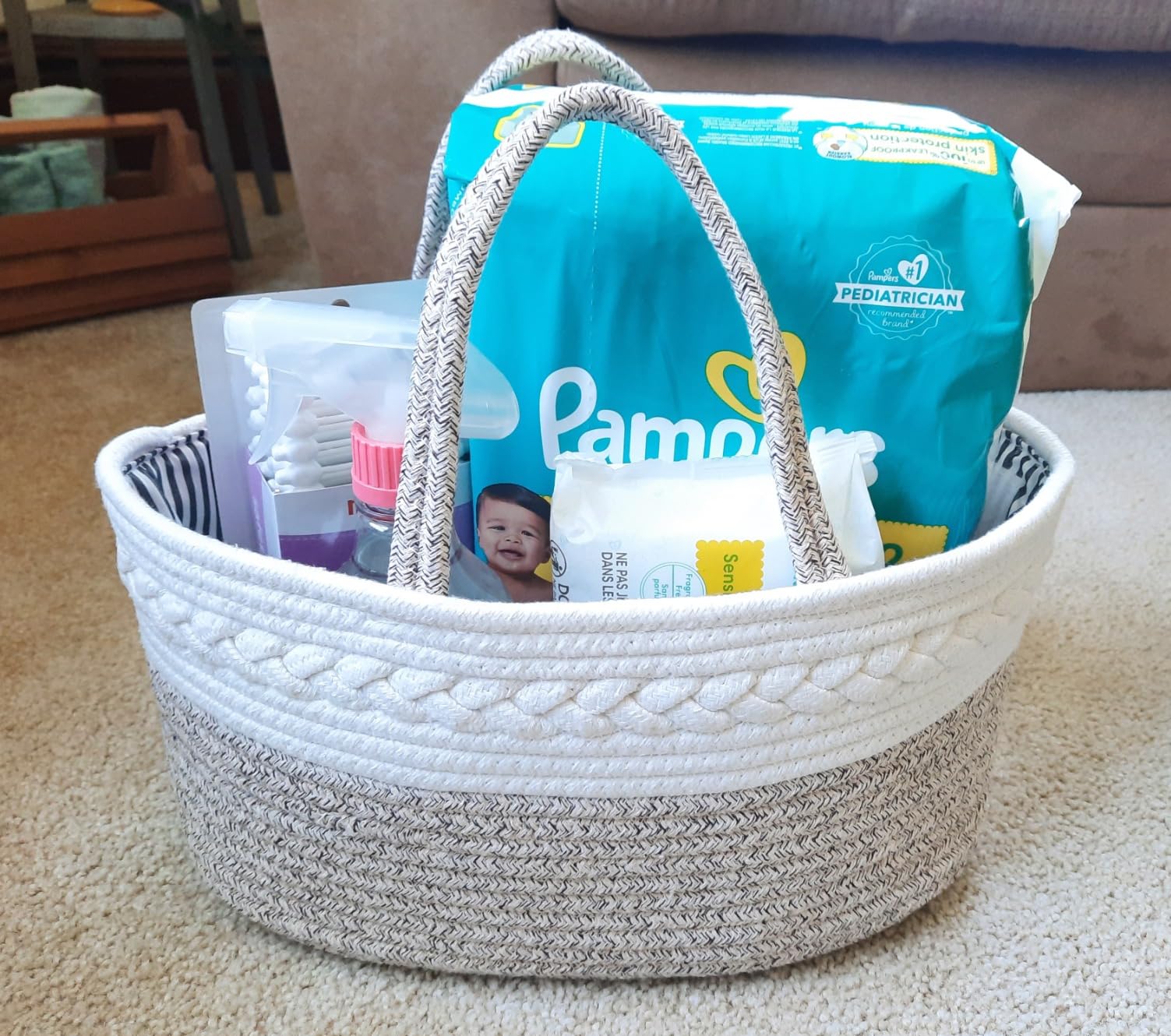 Maliton Diaper Caddy Organizer for Baby, Cotton Rope Baby Gift Basket, Portable Diaper Organizer for changing table, Nursery Storage Organizer, Shower Gifts for Newborn,baby essentials customer photo 2