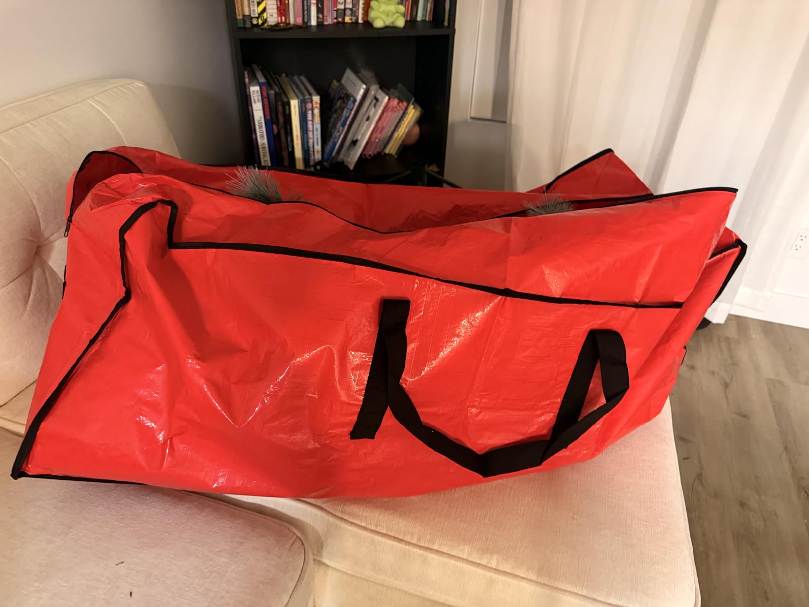 Sattiyrch Christmas Tree Storage Bag - Fits Up to 7.5 ft Holiday Xmas Disassembled Trees with Durable Reinforced Handles & Dual Zipper - Waterproof Material Protects from Dust,Moisture(Red) customer photo 1