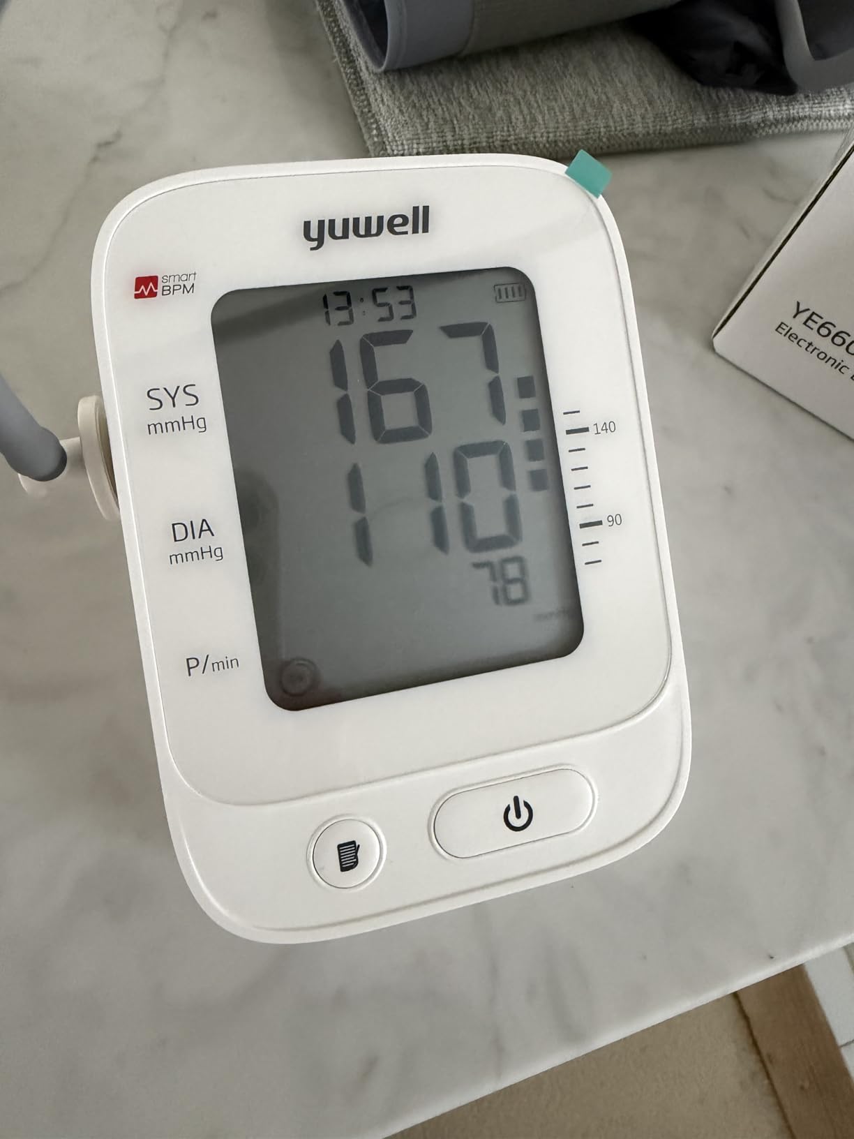 yuwell Blood Pressure Monitor, Large Upper Arm Blood Pressure Cuff, Digital Blood Pressure Machine for Home Use, Large Display, Stores 99 Readings, Voice Broadcasting with Power Adapter and Batteries customer photo 2