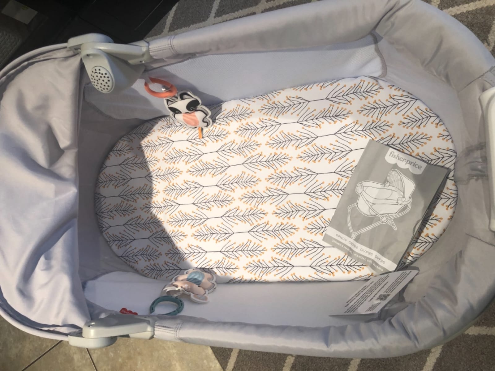 Fisher-Price Portable Baby Crib Soothing View Vibe Bassinet with Music Vibrations & Slim Fold for Travel Newborns 0+ Months, Moonlight Forest customer photo 2