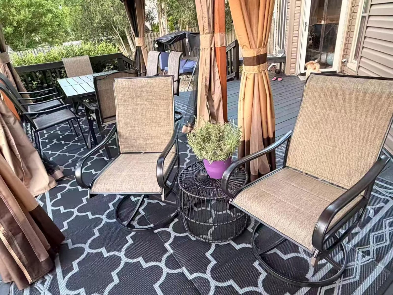 PHI VILLA Swivel Patio Dining Chairs Set of 2, Padded Textilene Mesh, Brown customer photo 2