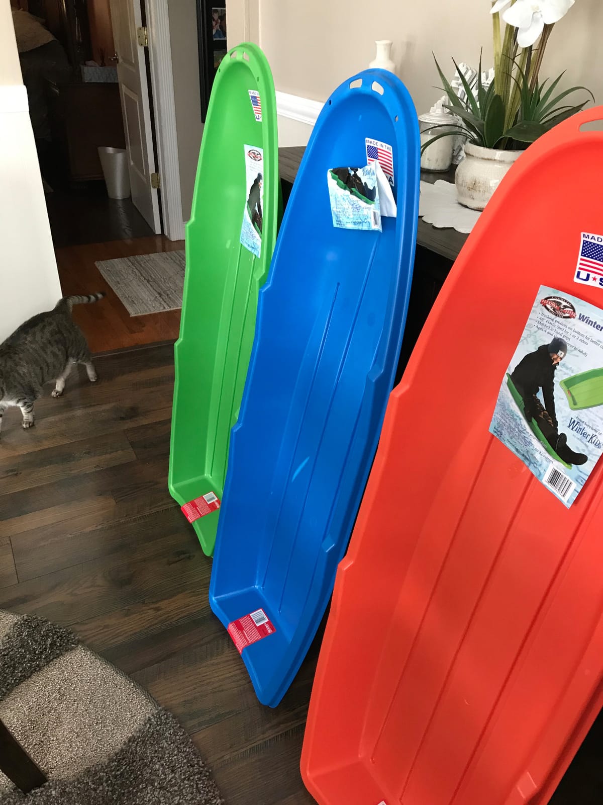 Flexible Flyer Winter Lightning Snow Sleds for Kids and Adults (3-Pack) - 48 Inch Toboggan Style Plastic Sled with Hard Bottom for Fast, Smooth Rides - 1 or 2 Riders (Blue, Green, Orange) customer photo 1