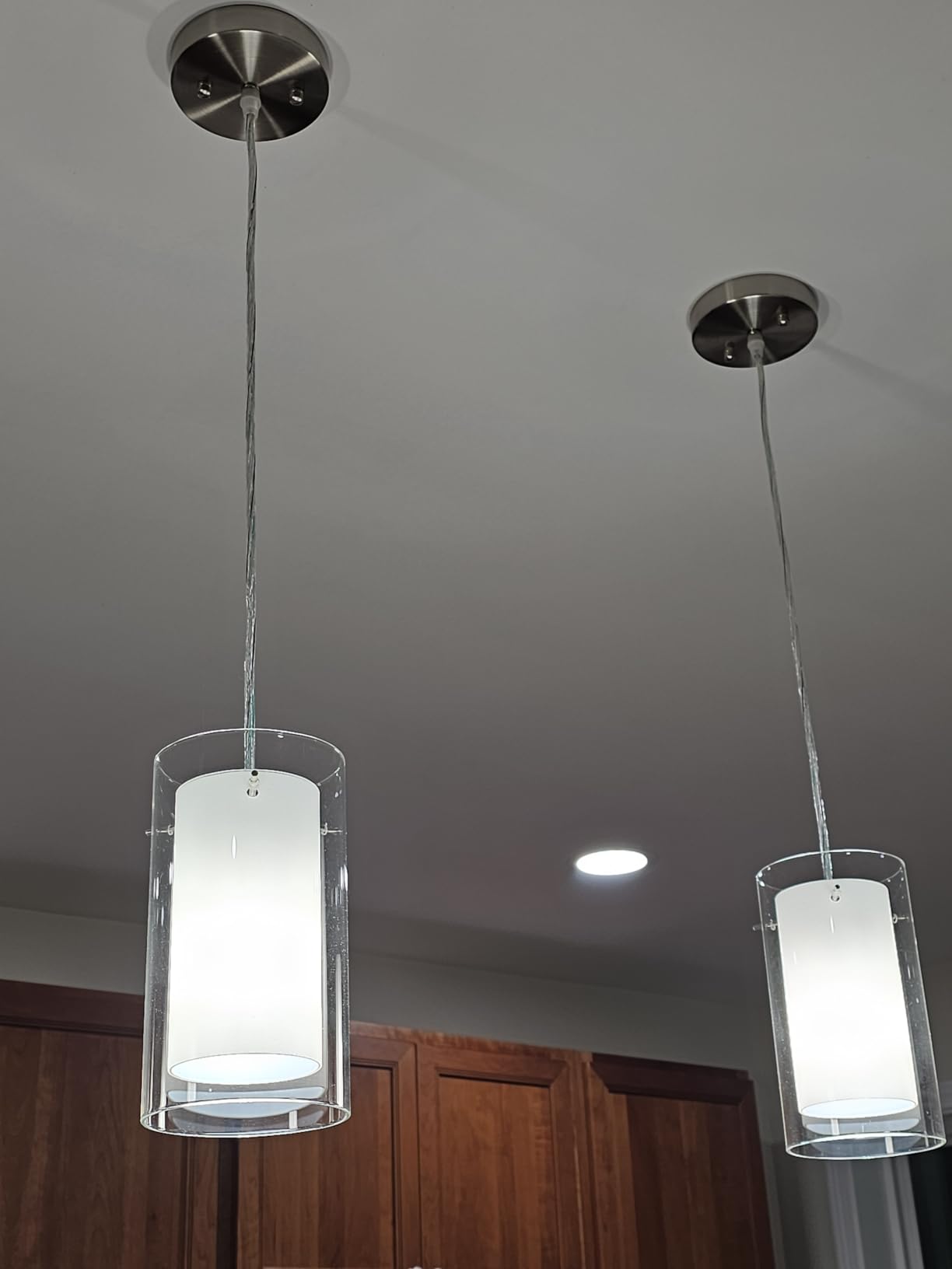 AKEZON Brushed Nickel Pendant Light Kitchen Island, Adjustable Height customer photo 2
