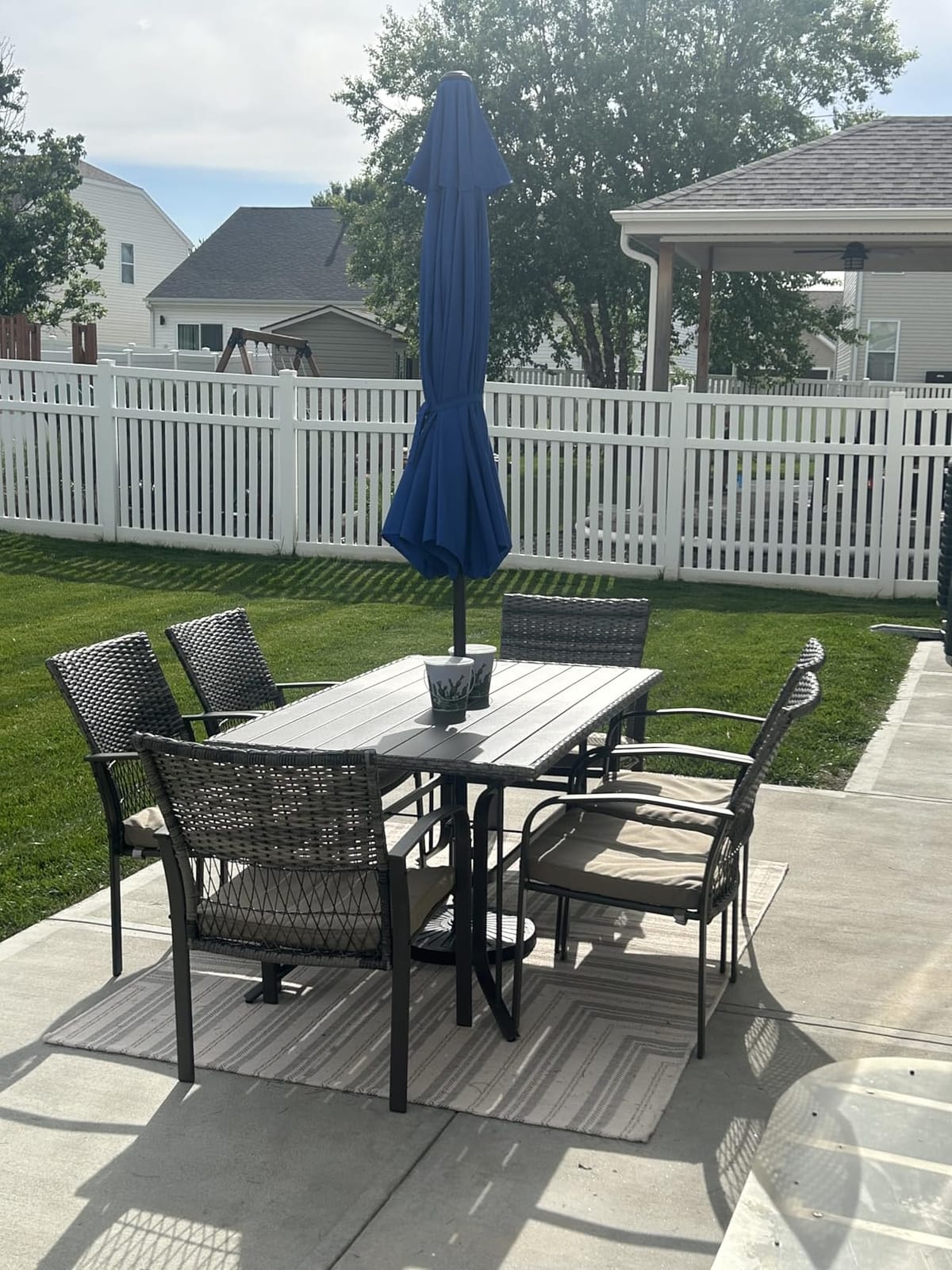 Pamapic 8504 Patio Dining 7 Piece, Outdoor Wicker Furniture Set for Backyard Garden Deck Poolside/Iron Slats Table Top, Removable Cushions, 7 Pack, Beige customer photo 2