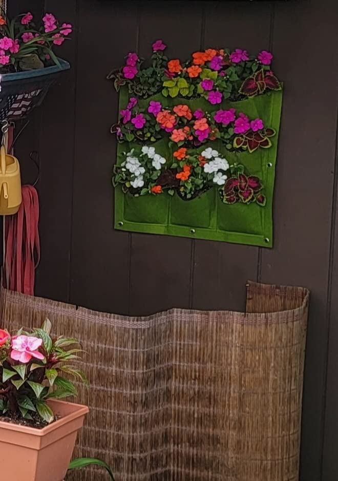 Hanging Planting Grow Bags, 90 Pockets Wall Planter Wall Mounted Grow Bag Outdoor Indoor Gardening Vertical Greening Flower Container, Planting Bags Storage Bags(1.1 m × 1.1 m, Black) customer photo 1