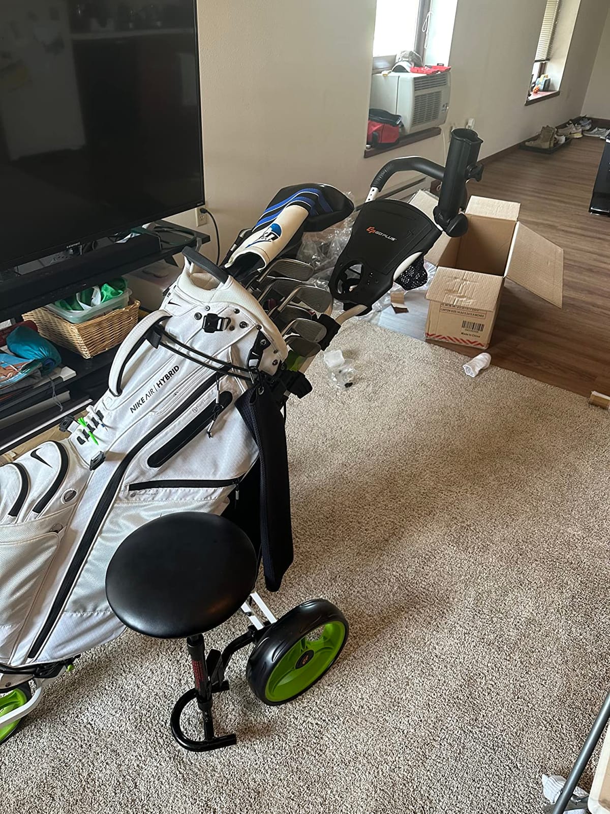 Tangkula Golf Push Pull Cart with Seat, Lightweight Foldable Collapsible 3 Wheels Push Cart, Golf Trolley with Foot Brake, Adjustable Umbrella Holder & Seat, 4 Height Position Handle customer photo 1