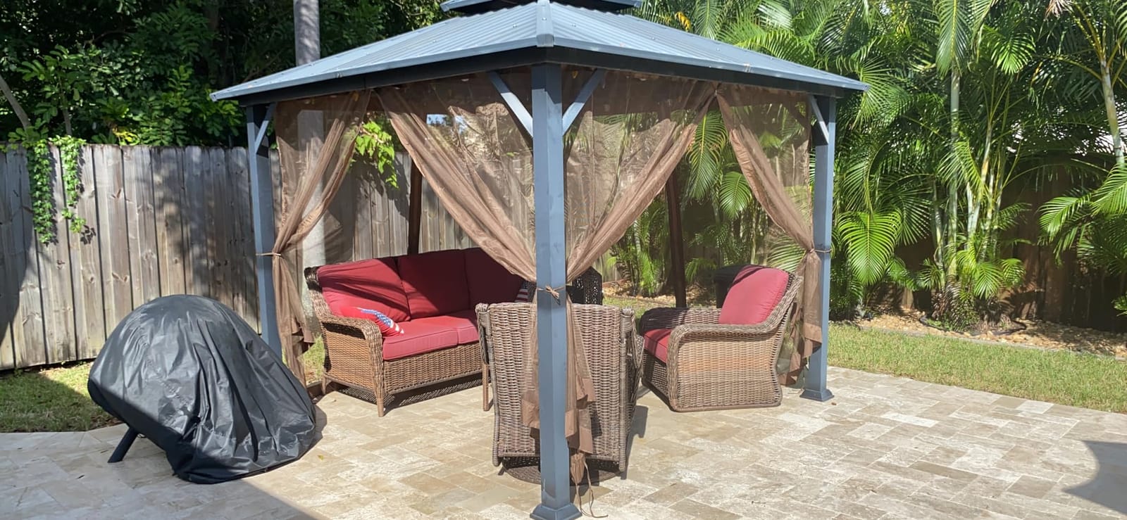 CoastShade 8x8 FT Gazebo Mosquito Net Replacement with 42 O Hooks and 42 J Hooks - Fits 8'x8' Outdoor Canopy Screens,Brown customer photo 1